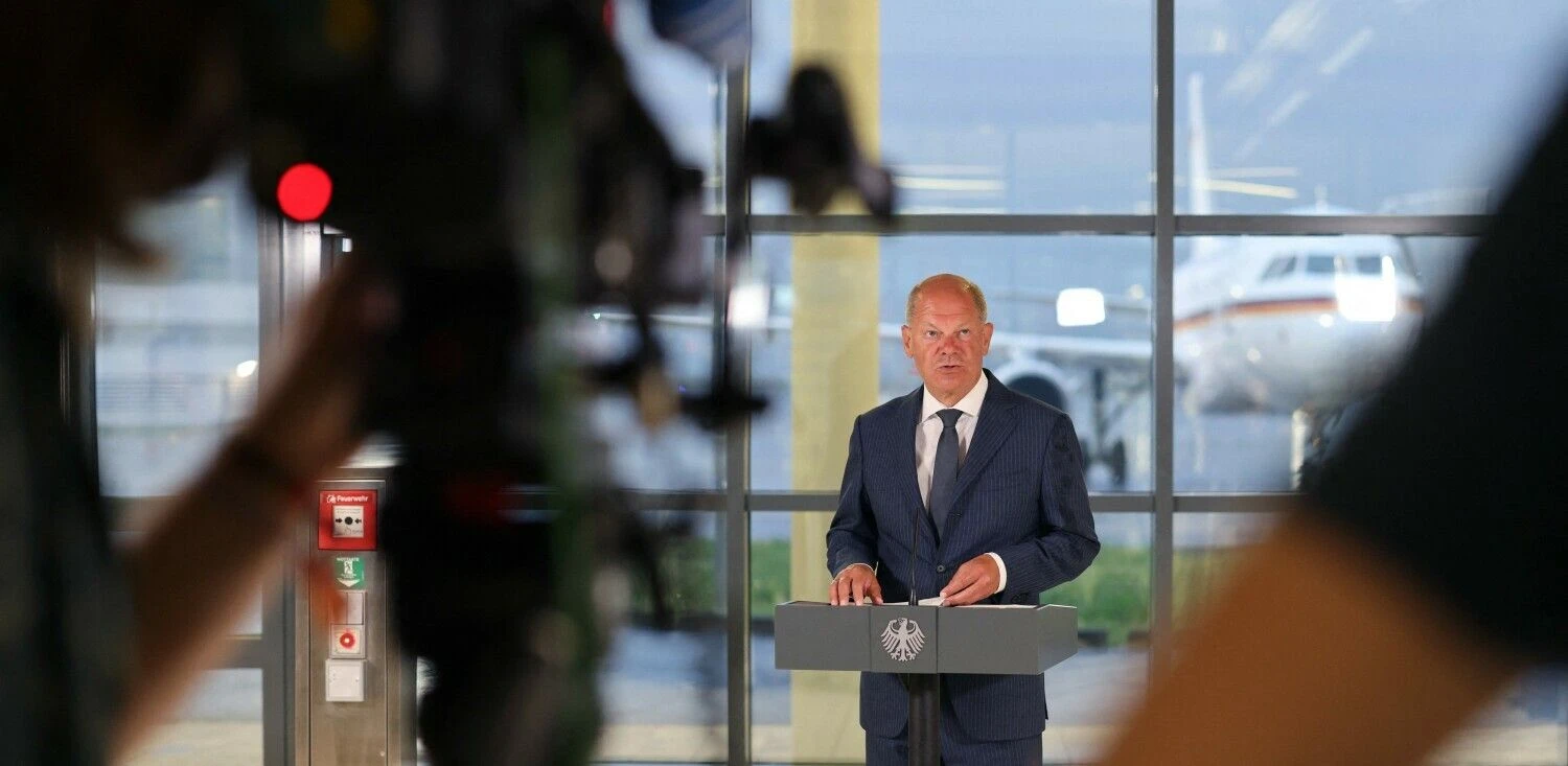 Vokietijos kancleris Olafas Scholzas. Christopho Reichweino (AFP / „Scanpix“) nuotr.