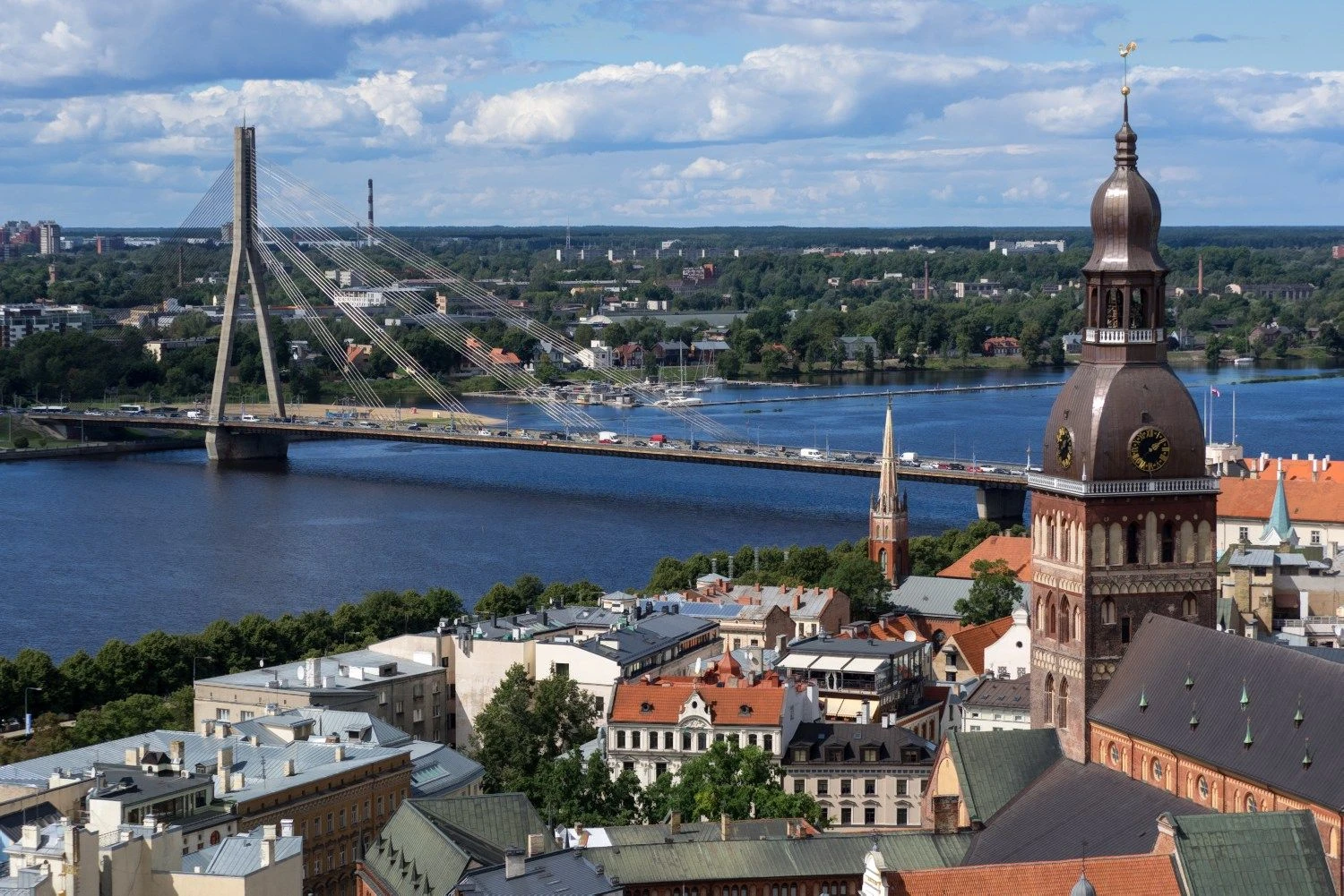 2915506 08/12/2016 Riga Cathedral, left, and a cable-stayed bridge across the Daugava River in Riga. Vladimir Pesnya/Sputnik