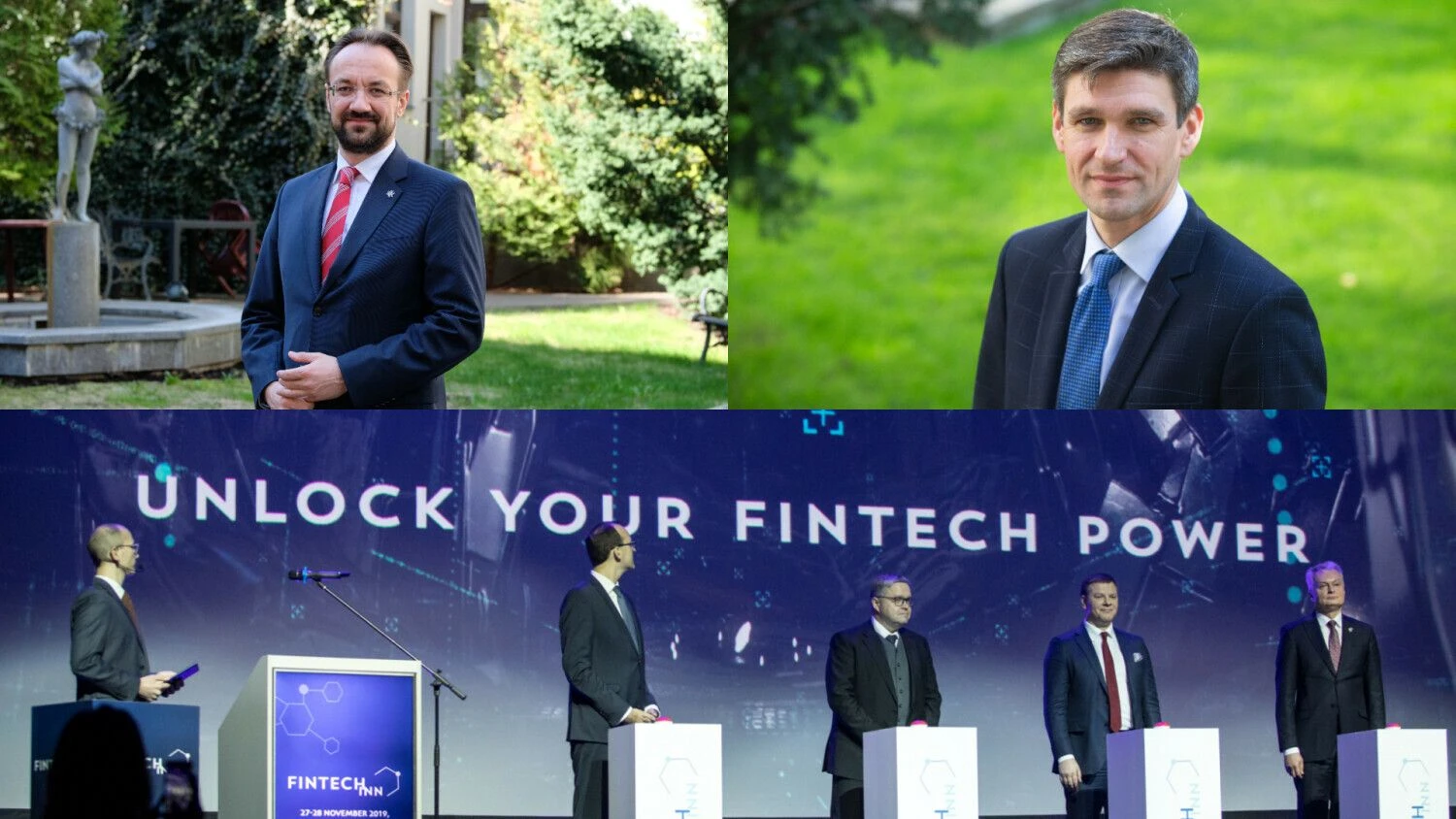 Viršuje, iš kairės – Gediminas Šimkus, LB valdybos pirmininkas, iš dešinės – Simonas Krėpšta, LB valdybos narys. VŽ ir Finansų ministerijos nuotr.