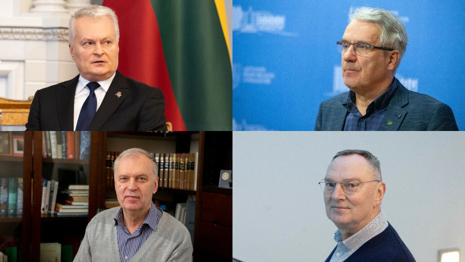 Gitanas Nausėda, Lietuvos prezidentas, Danas Arlauskas, Lietuvos darbdavių konfederacijos prezidentas, Rimantas Rudzkis, ekonomistas, ir Sigitas Paulauskas, VMG grupės įkūrėjas. VŽ koliažas.