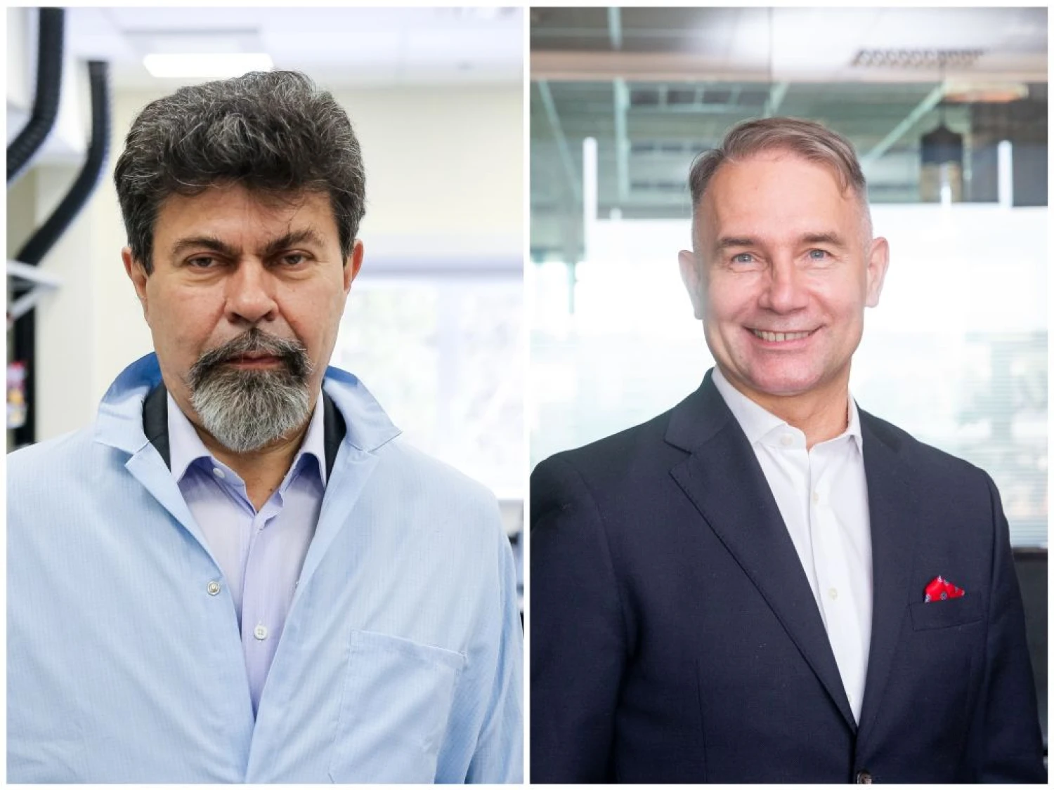 Aliaksandras Alsheuskis, aukštųjų technologijų įmonių grupė UAB „Yukon Advanced Optics Worldwide“ vadovas (kairėje); Petras Masiulis, UAB „Tele2“ generalinis direktorius Baltijos šalims (dešinėje). VŽ koliažas.