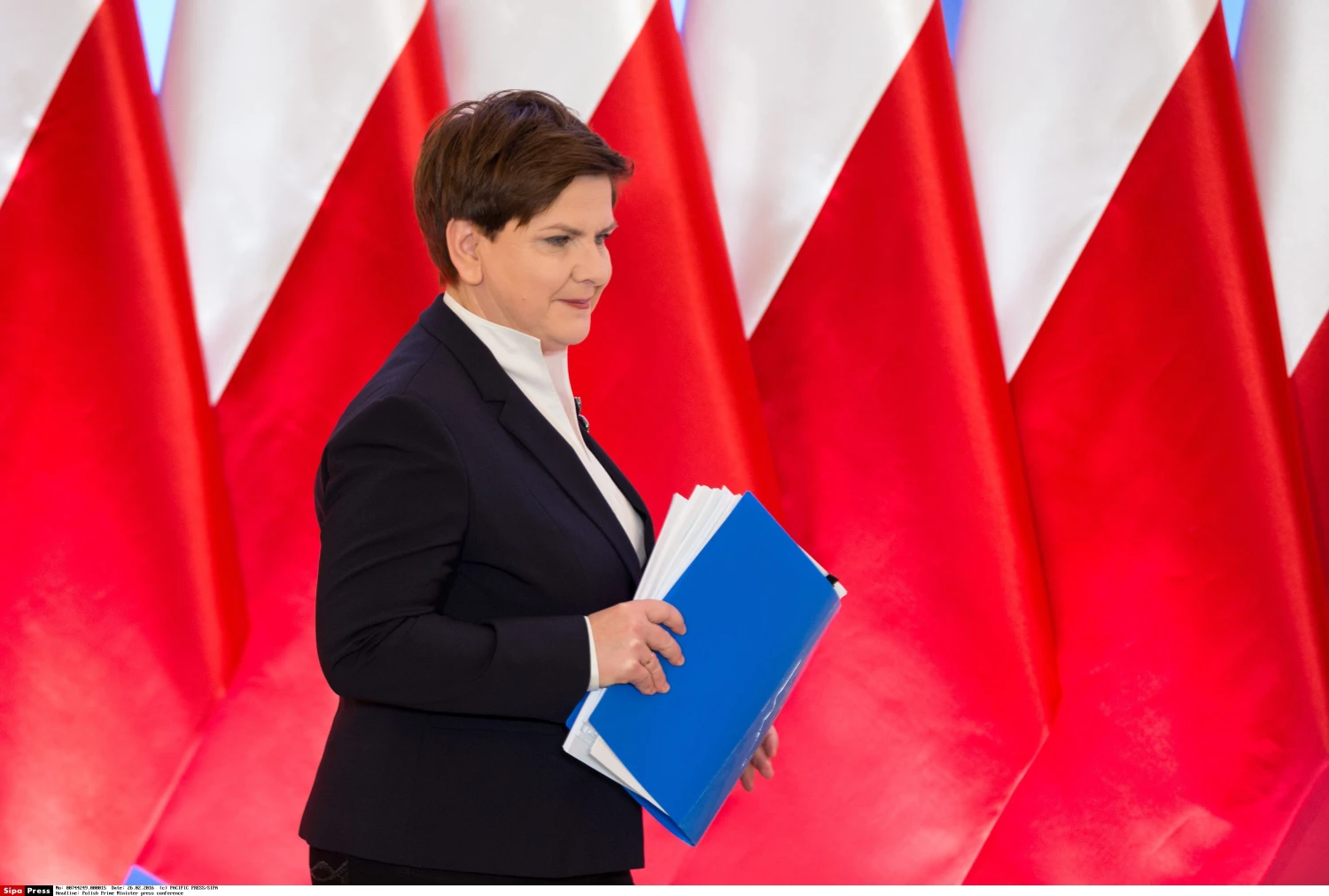 Lenkijos premjerė Beata Szydlo during press conference. Mateuszo Wlodarczyko („Pacific Press? / SIPA / „Scanpix“) nuotr.