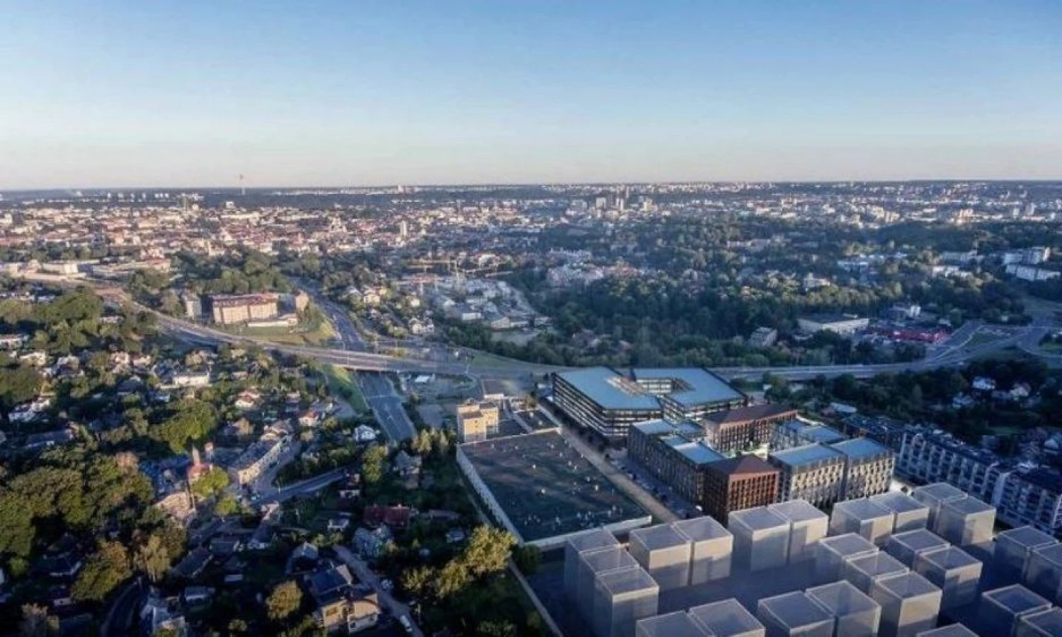 „Lords LB Asset Management“ fondo planuojamas miršrus komercinis kompleksas buvusioje „Audėjo“ fabriko teritorijoje Vilniuje. „Unitectus“ vizualizacija.