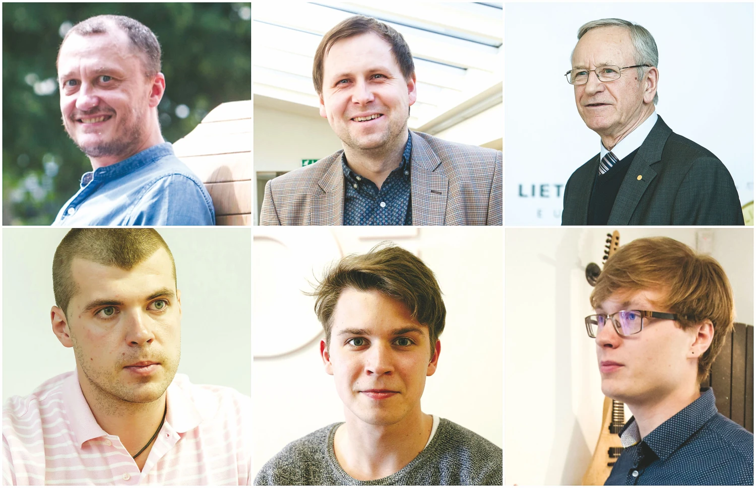 Žinomi išmanios Lietuvos kūrėjai ir dar neryškiai sužibusios žvaigždės lapkričio 4 ir 5 d. susirinks Vilniuje, konferencijų centre „Litexpo“. Ten vyks Lietuvos pažangos konferencija ir paroda. Iš kairės: Mindaugas Žilionis, Mažvydas Jastramskis, Algis Petras Piskarskas (viršuje), Augustas Alešiūnas, Ignas Survila, Rapolas Gražys.