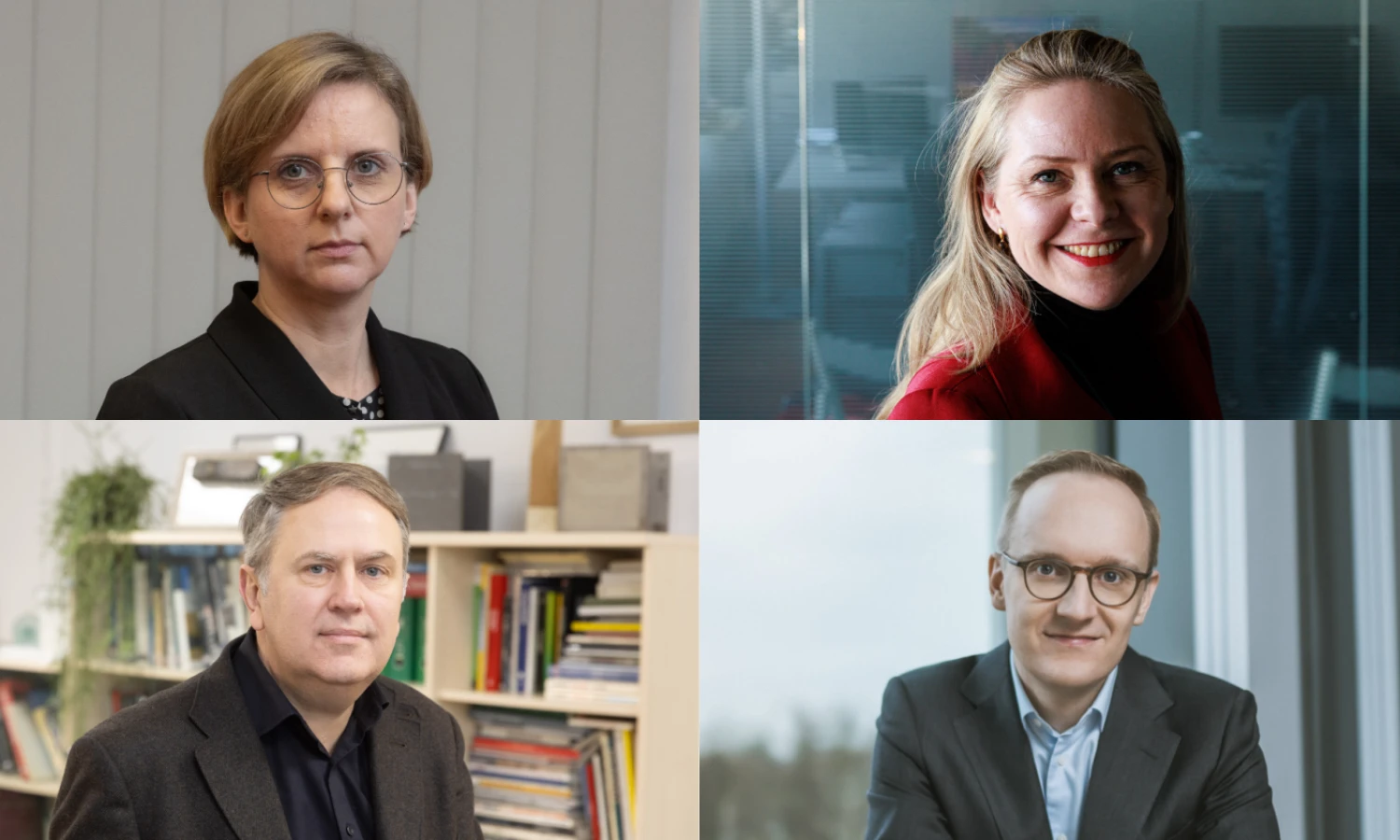 Viršuje iš kairės: Daiva Veličkaitė-Matusevičė, aplinkos viceministrė, Laura Kairienė, Vilniaus miesto vyriausioji architektė. Apačioje iš kairės: Algimantas Pliučas, Lietuvos architektų rūmų pirmininkas, Simonas Skukauskas, advokatų kontoros „Sorainen“ partneris. VŽ koliažas.