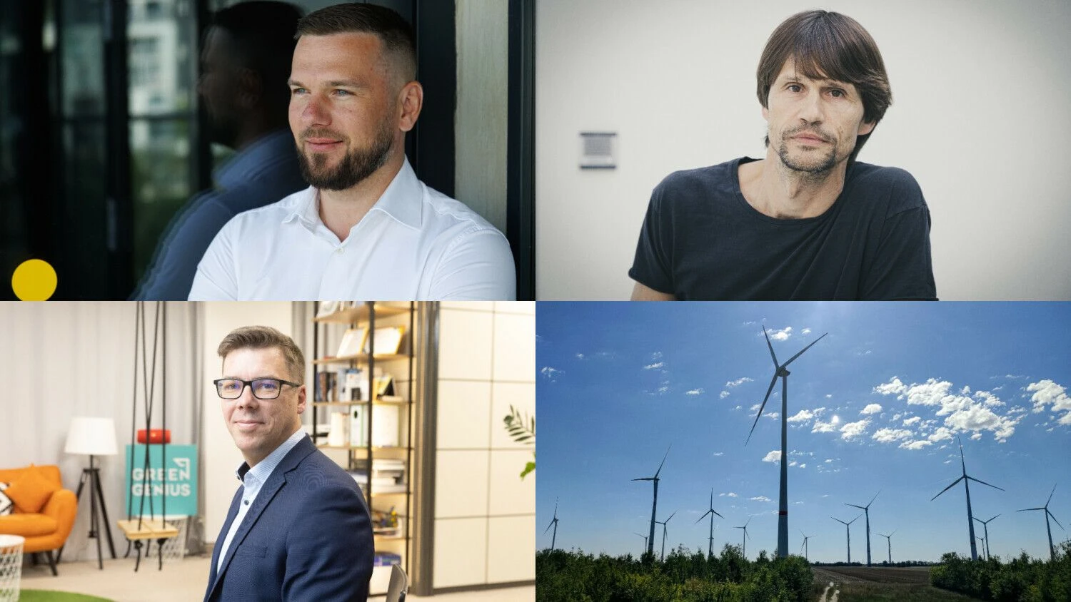 Viršuje iš kairės: Donatas Celešius, UAB „Enefit Green“ vadovas, ir Tadas Navickas, „Sunly“ Lietuvoje vadovas. Apačioje: Darius Biekša, UAB „Green Genius“ vėjo energetikos projektų vadovas. VŽ koliažas.