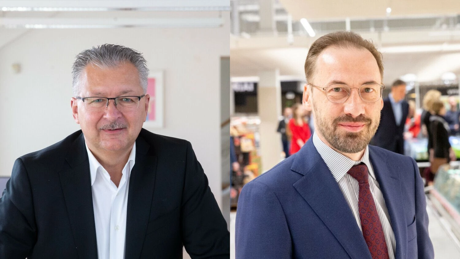 Gintaras Bertašius, „Vilvi Group“ vadovas (kairėje) ir Dalius Trumpa, pieno perdirbimo AB „Rokiškio sūris“ grupės vadovas. VŽ koliažas.