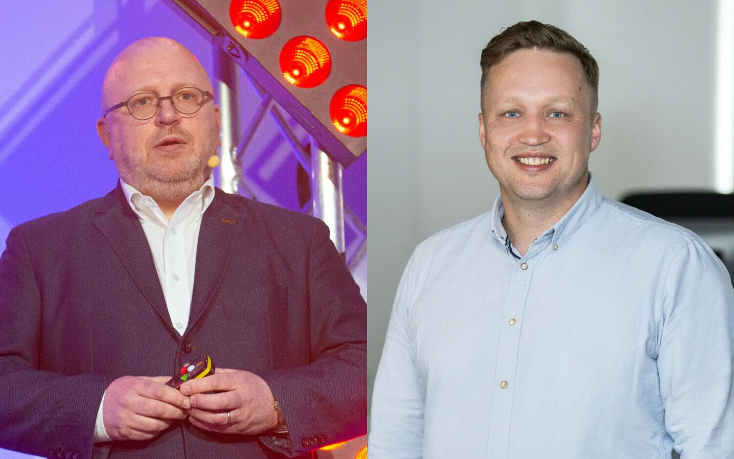 J. Gylys, „NFQ Technologies“ daugiakanalės prekybos inovacijų vadovas (kairėje), ir L. Stanevičius, UAB „Elsoft“, dirbančios su prekių ženklu „Creation“, vadovas. VŽ koliažas.