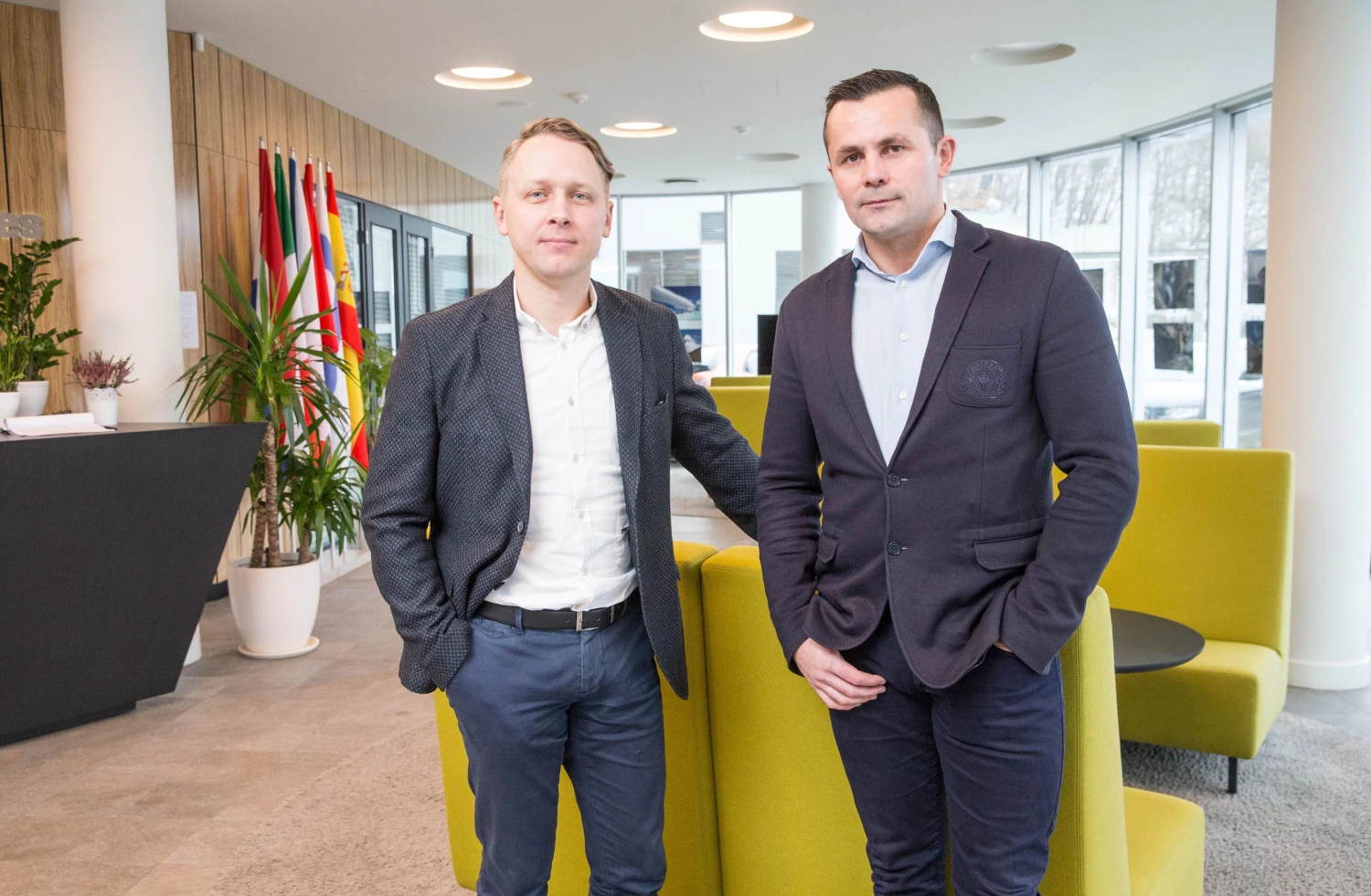 Danas Šidlauskas, UAB „East West Agro“ vykdomasis direktorius (kairėje) ir Gediminas Kvietkauskas, UAB „East West Agro“ generalinis direktorius. Juditos Grigelytės (VŽ) nuotr.