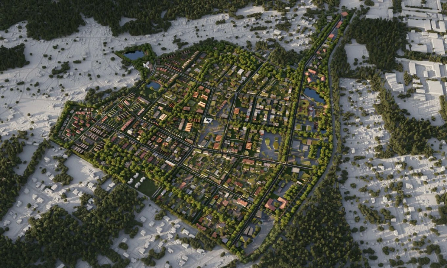 Planuojamo kvartalo ribos. Bendrovės vizualizacija.