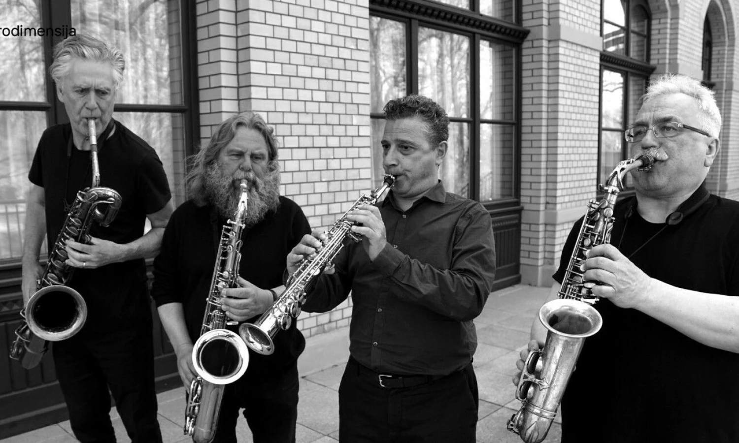 Iš kairės: Simonas Rose‘as, Warnfriedas Altmannas, Gianni Gebbia, Vytautas Labutis, „E.I.S.Q“ kvarteto nariai. „Improdimensijos“ nuotr.