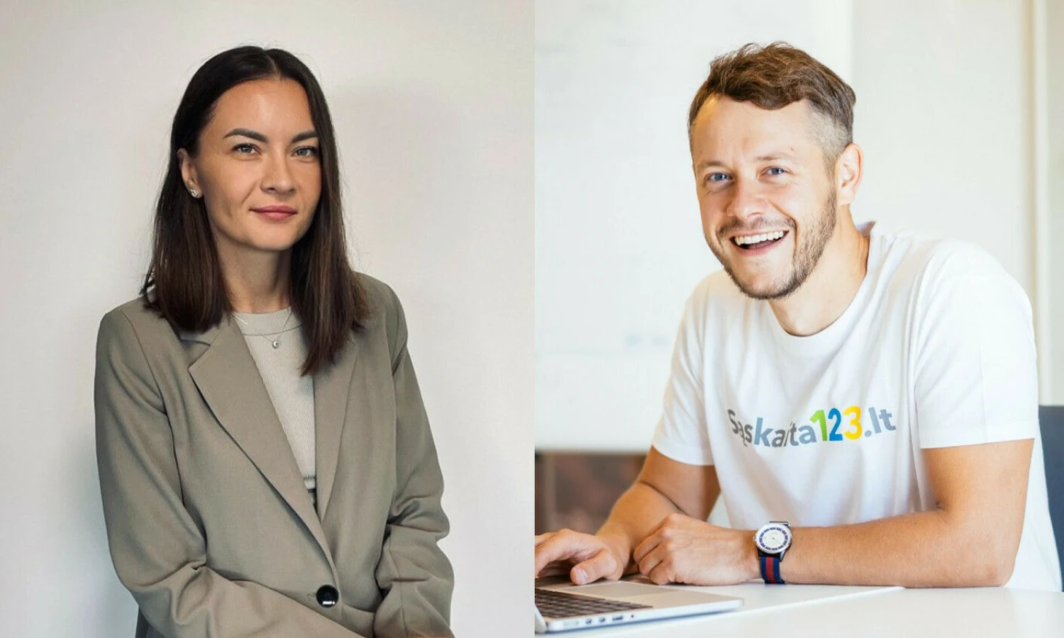 „Eskolos.lt“  projekto vadovė Rita Stakionė ir „Sąskaita123.lt“ įkūrėjas ir direktorius Darius Šoparas.