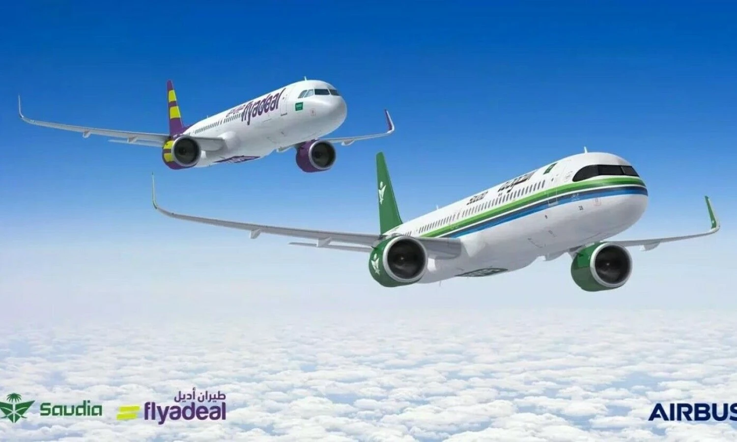 „Saudia“ ir „flydeal“ lėktuvai. „Airbus“ vizualizacija.