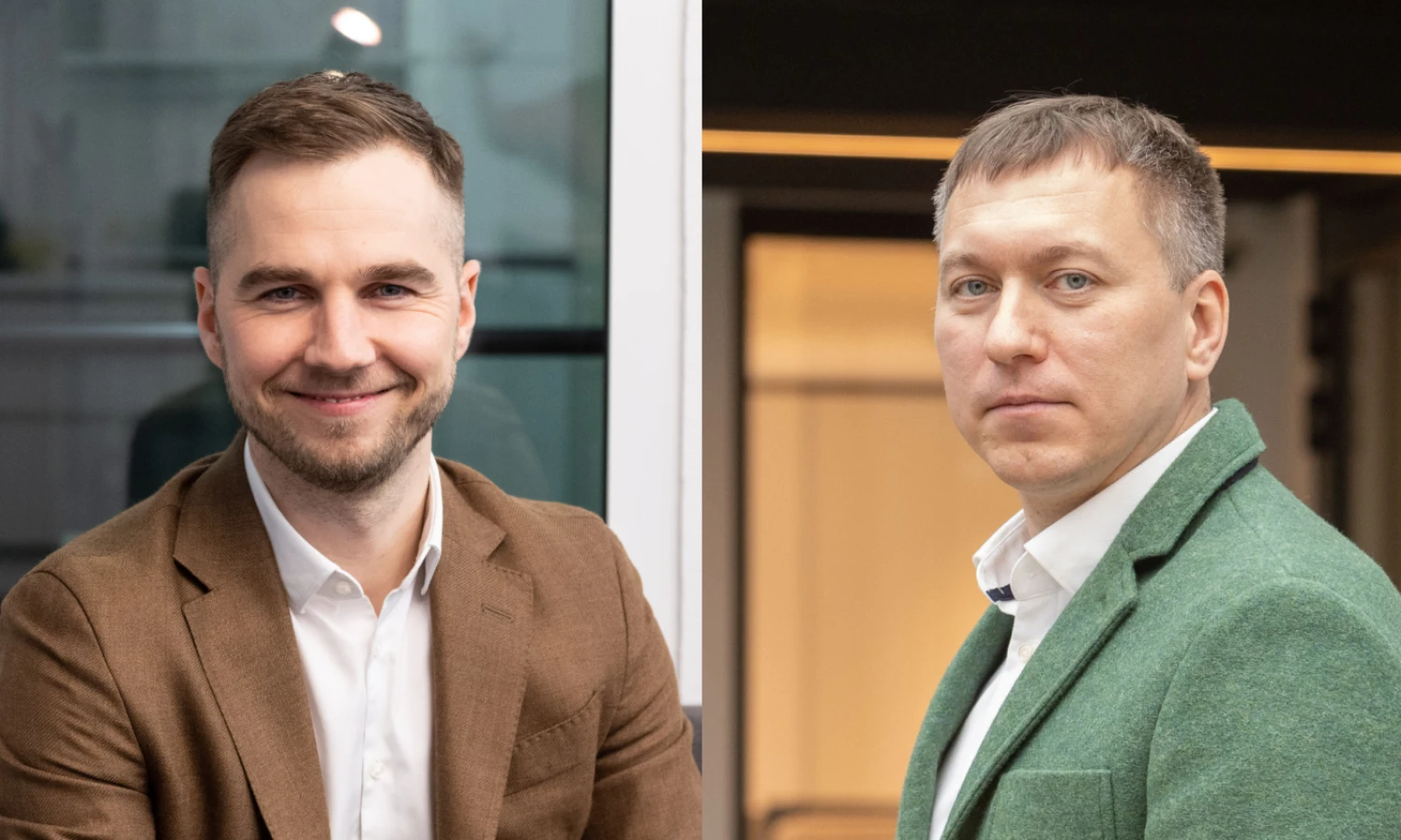 Regimantas Kacevičius, NT paslaugų bendrovės „Colliers International Advisors“ partneris, Mykolas Čiplys, „Darnu Group“ pardavimų ir nuomos vadovas. VŽ koliažas.