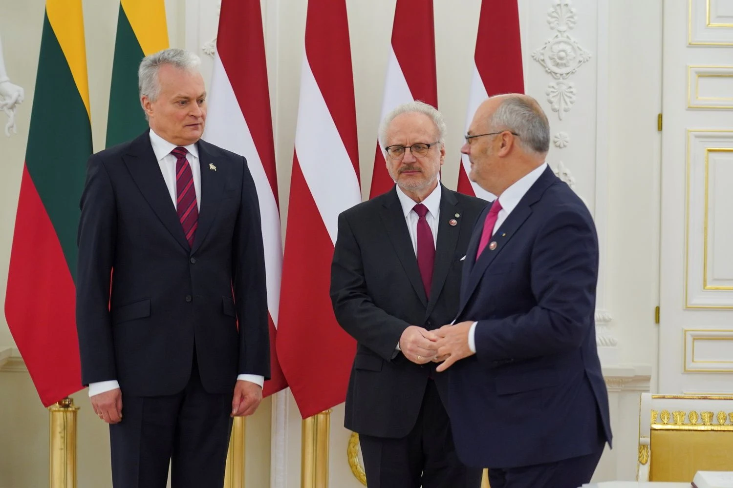 Gitanas Nausėda, Lietuvos prezidentas, Egilsas Levitsas, Latvijos prezidentas, ir Alaras karisas, Estijos prezidentas. Janiso Laizanso („Reuters / „Scanpix“) nuotr. 