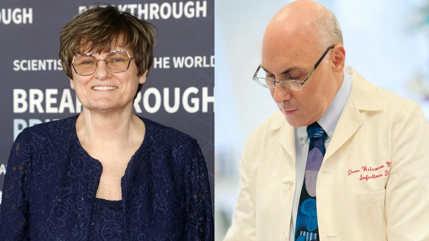 Katalin Kariko ir Drew Weismannas, 2023 m. Nobelio medicinos premijos laureatai. AFP/„Scanpix“ nuotr.