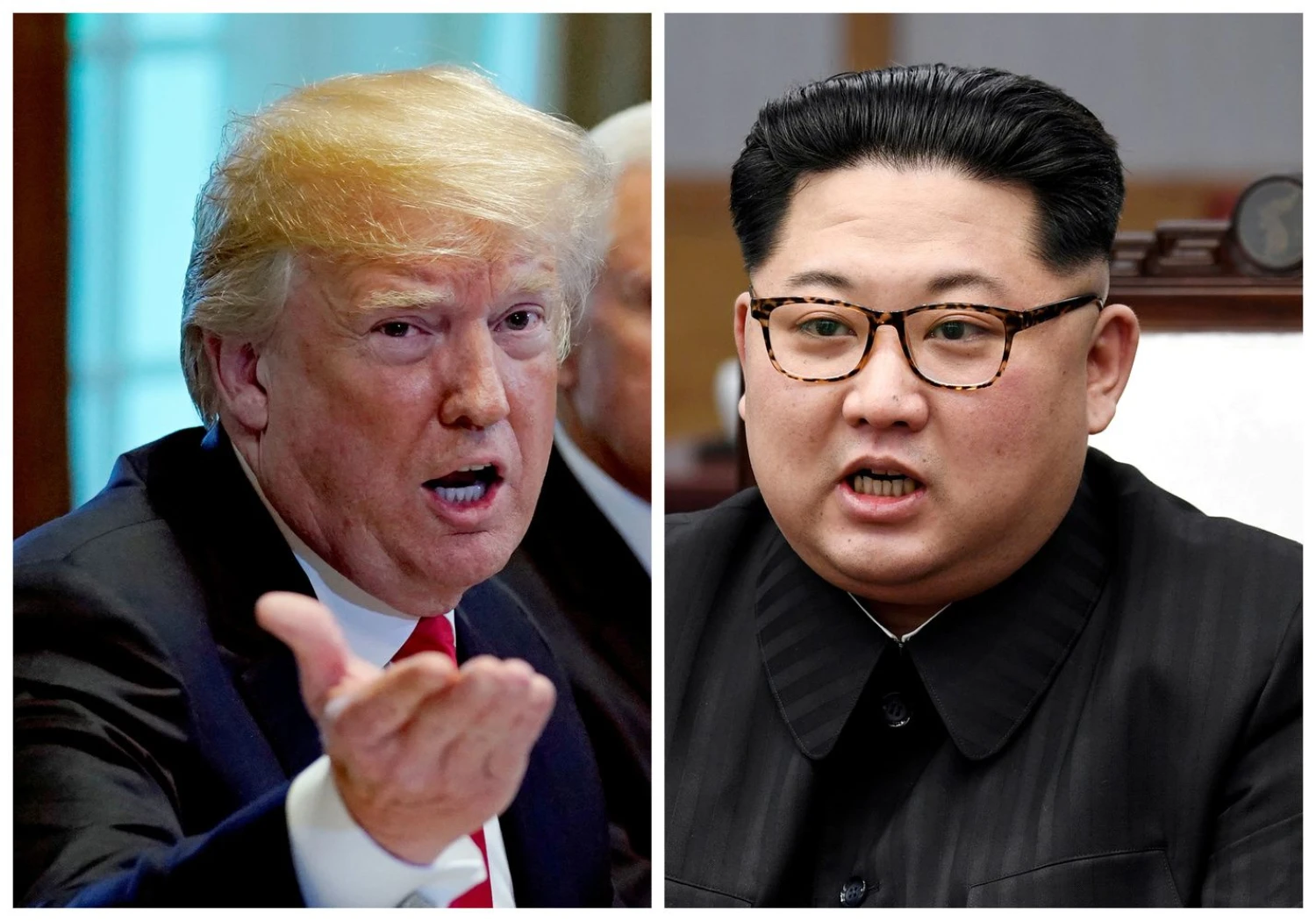 FILE PHOTO: A combination photo shows U.S.  President Donald Trump and North Korean leader Kim Jong Un (R) in Washignton, DC, U.S. May 17, 2018 and in Panmunjom, South Korea, April 27, 2018 respectively.  REUTERS/Kevin Lamarque and Korea Summit Press Pool/File Photos