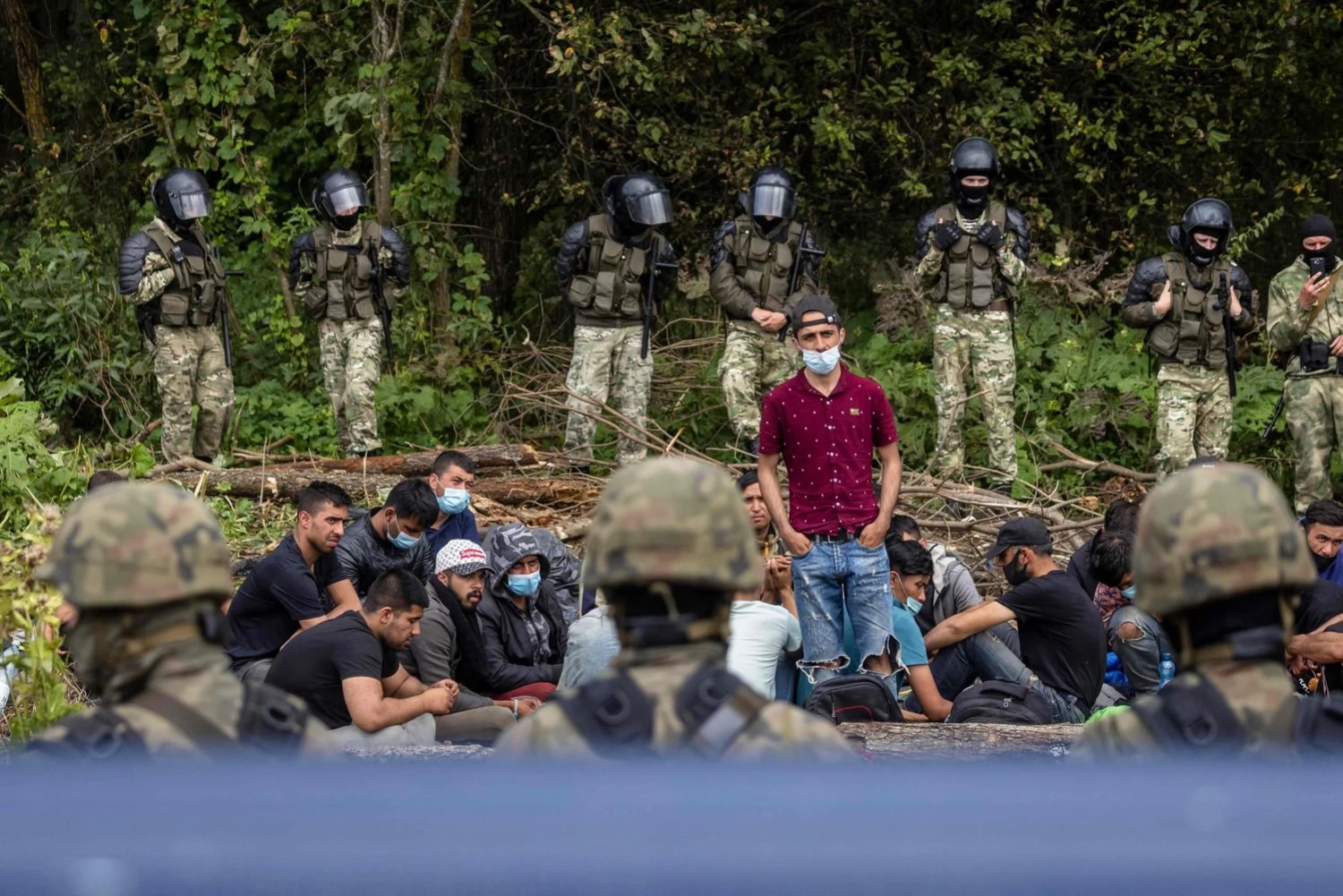 Migrantai Lenkijos–Baltarusijos pasienyje. Wojteko Radwanskio (AFP / „Scanpix“) nuotr. 