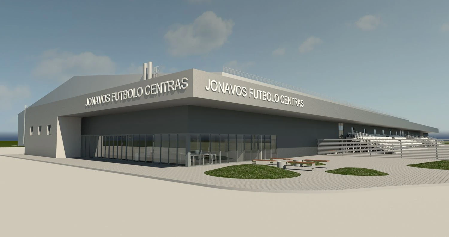Jonavoje norima statyti futbolo aikštyną su uždaru maniežu. UAB „Archimedija“ vizualizacija.