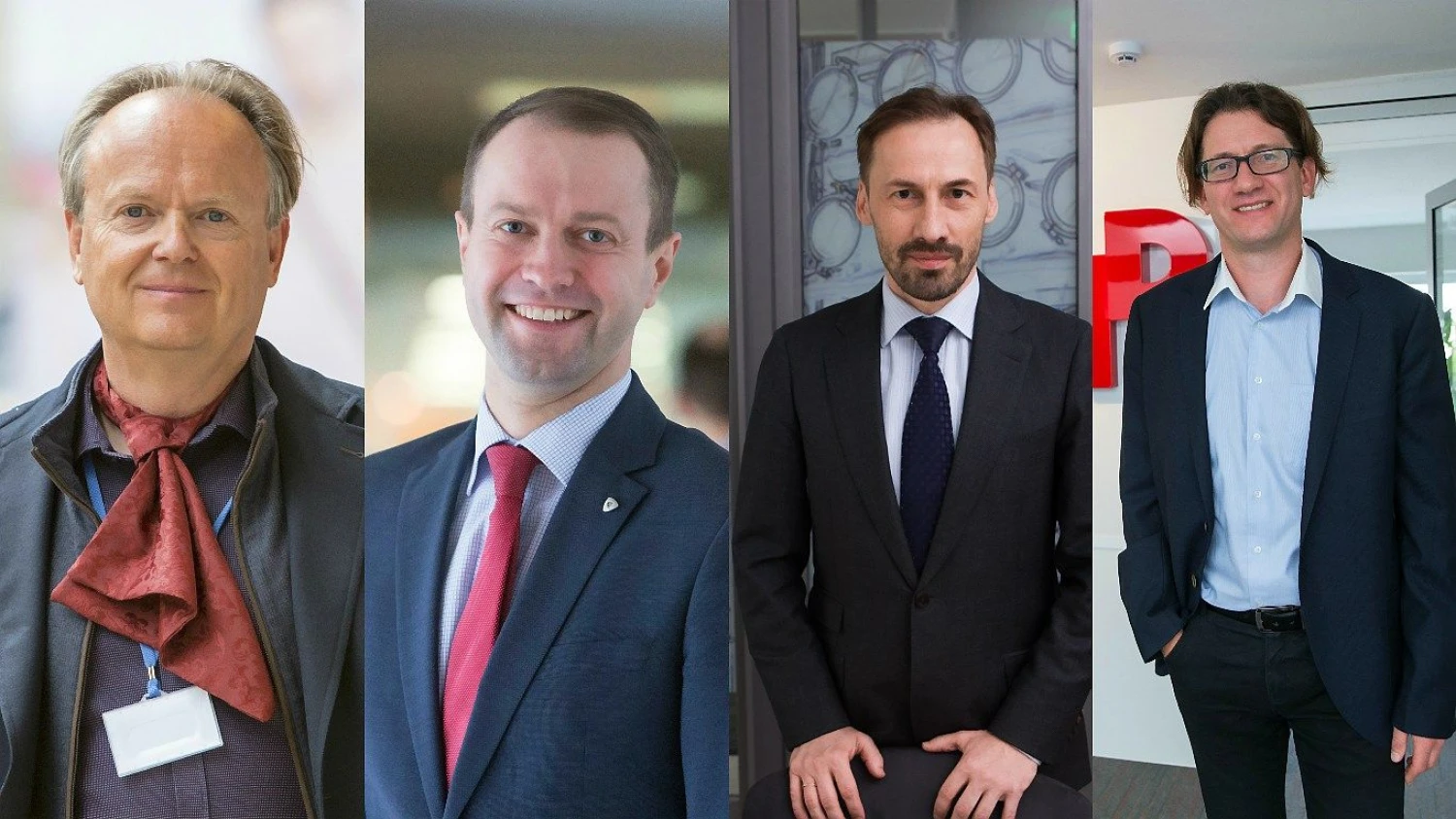 Iš kairės: Aurelijus Rusteika, „Topo grupės“ valdybos pirmininkas, Dalius Misiūnas, „Lietuvos energijos“ vadovas, Dalius Trumpa, „Rokiškio sūrio“ valdybos pirmininkas, ir Darius Gricius, žiniasklaidos planavimo agentūros „OMD“ generalinis direktorius. VŽ koliažas.




