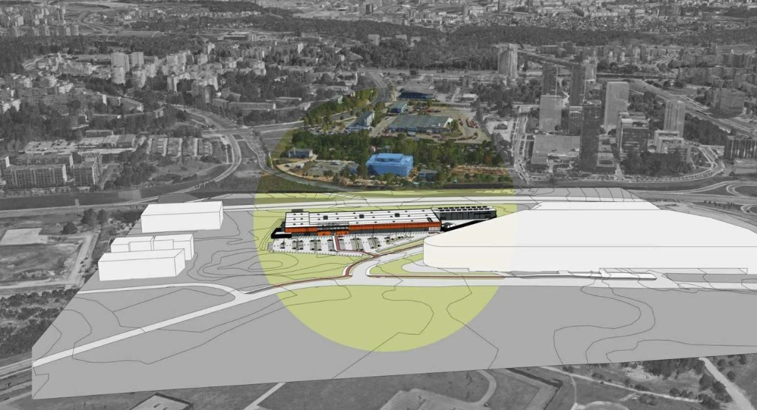 V. Pociūno g. planuojama statyti „Senukų“ parduotuvė. „SRP projekto“ vizualizacija.