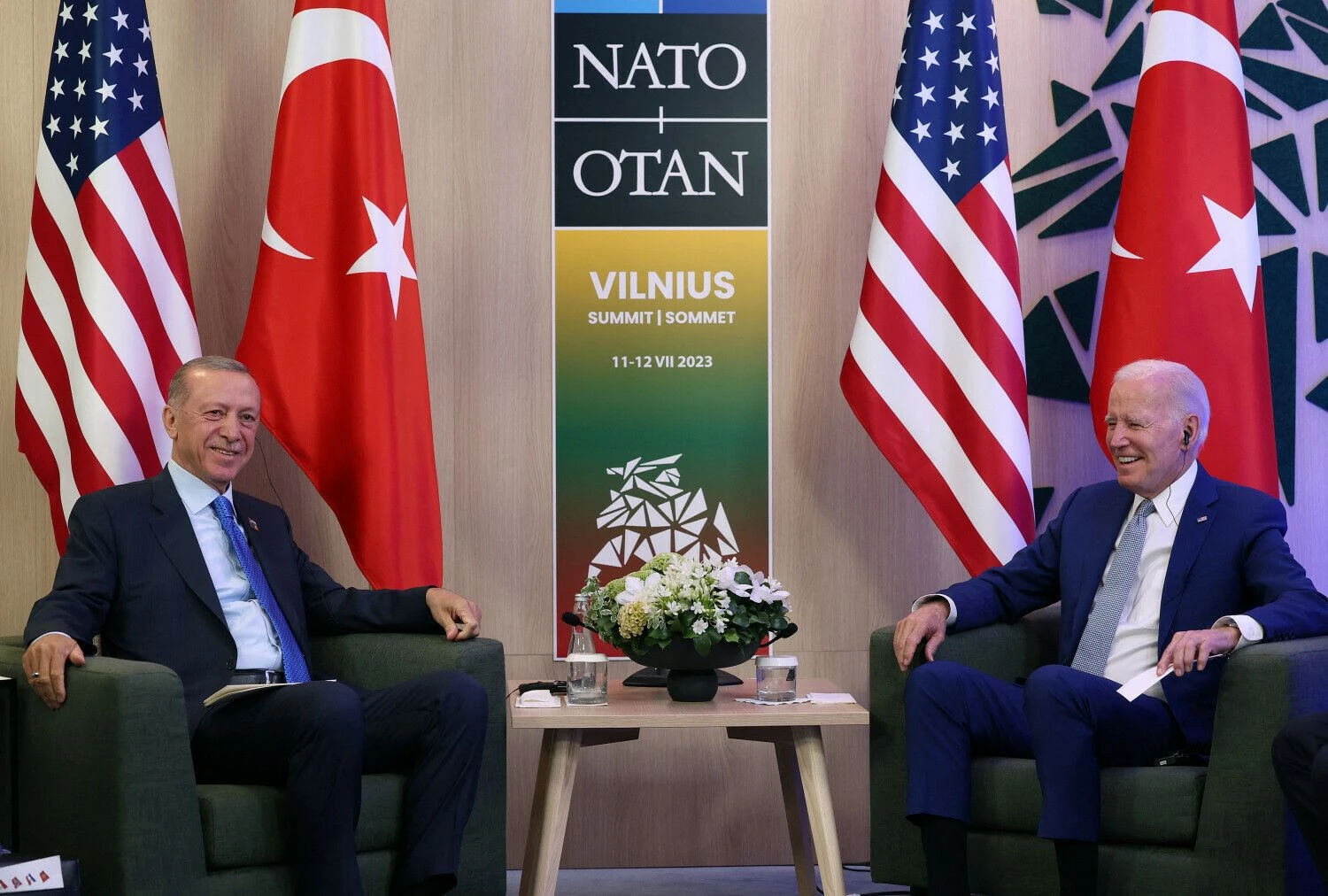Joe Bidenas, JAV prezidentas, ir Recepas Tayyipas Erdoganas, Turkijos perzidentas. Turkijos prezidentūros / „Reuters“ nuotr.