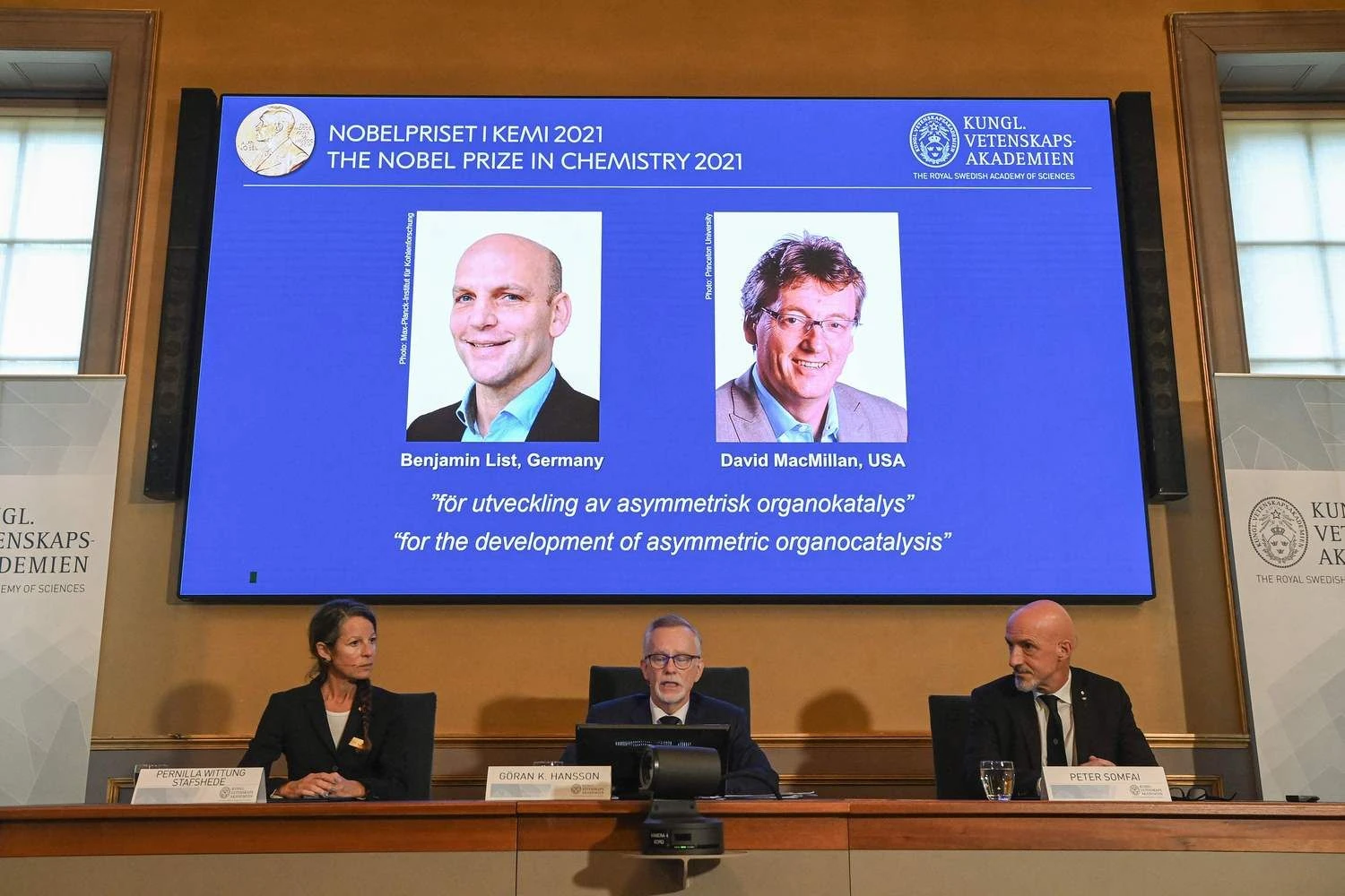 Nobelio chemijos premijos laureatai. Jonathan Nackstrand (AFP/"Scanpix") nuotr.