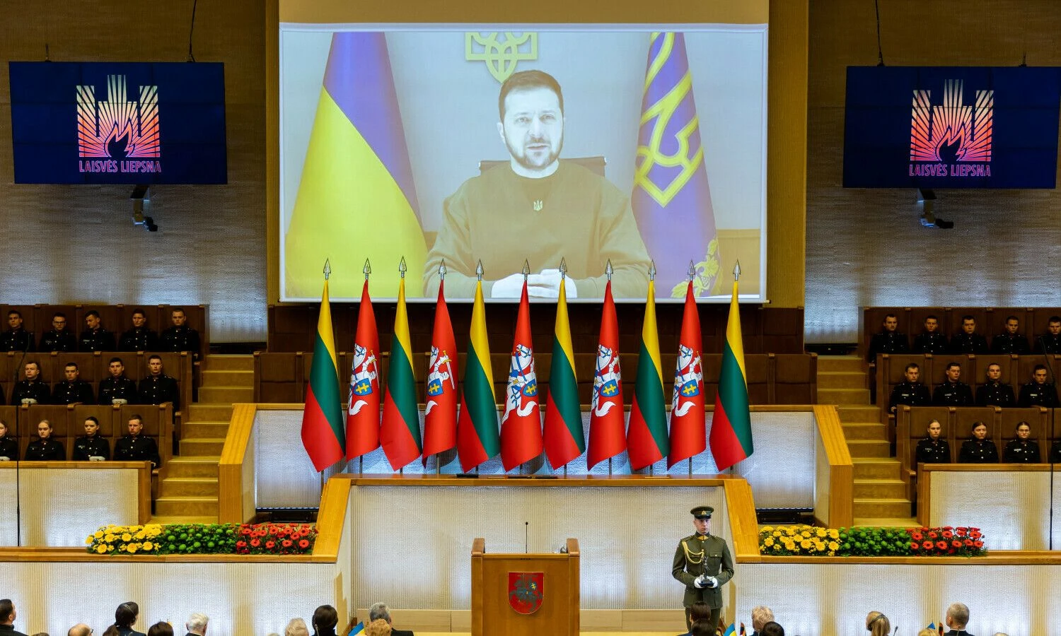 Volodymyro Zelenskio, Ukrainos prezidento, kreipimasis. Žygimanto Gedvilos (BNS) nuotr.