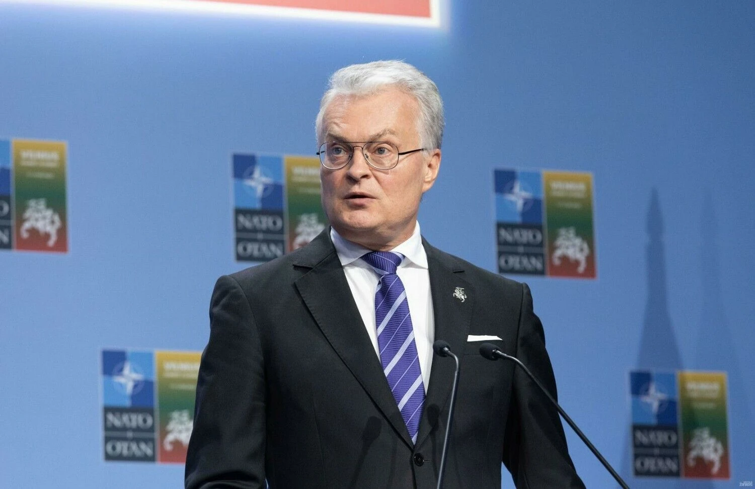 Gitanas Nausėda, Lietuvos Resbublikos Prezidentas spaudos konferencijoje NATO viršūnių susitikimo metu. Juditos Grigelytės (VŽ) nuotr.