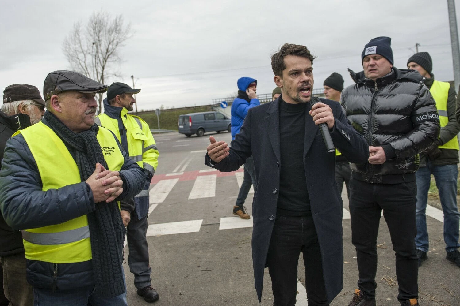 Michalas Kolodziejczakas, Lenkijos žemės ūkio viceministras, žemdirbių proteste Lenkijos–Ukrainos pasienyje. Attilos Husejnowo („Zuma“ / „Scanpix“) nuotr.