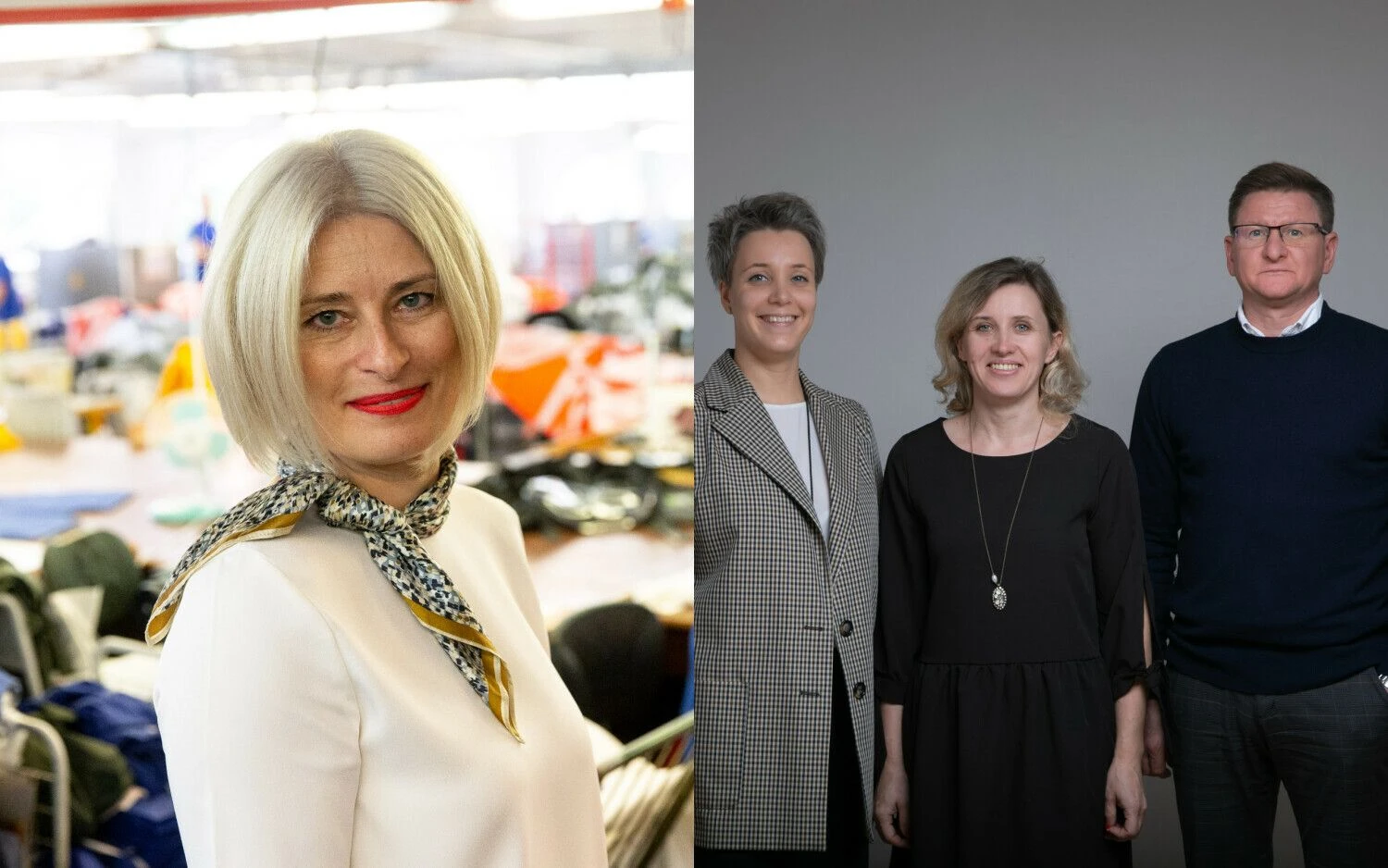 Rima Zeringienė, Tauragės UAB „Elka Rainwear“ direktorė (kairėje), Agnė Tėvelytė-Petronienė, Lina Palčinskienė, Aurelijus Deviatnikovas. Tulpiakiemio „Užimtumo namų“ įkūrėjai. VŽ koliažas