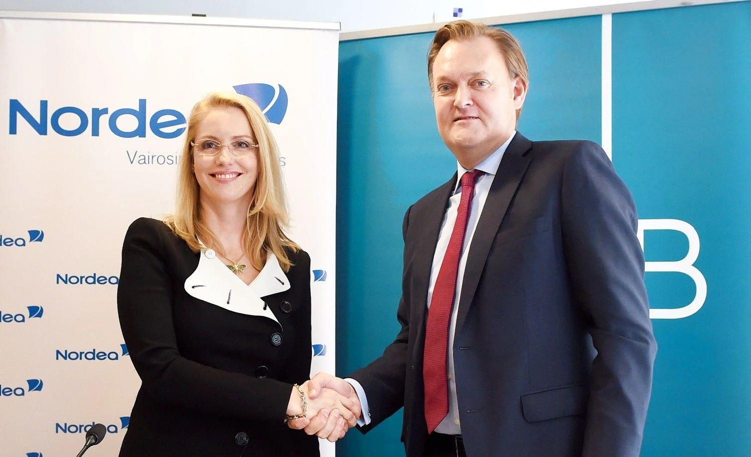 Inga Skisaker, „Nordea“ Baltijos šalių bankininkystės vadovė, ir Matsas Wermelinas, DNB Baltijos šalių padalinio vadovas. „Nordea“ nuotr.