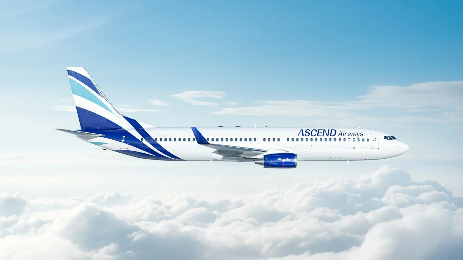 ASG įkurtos „Ascend Airways“ lėktuvas. Įmonės vizualizacija.