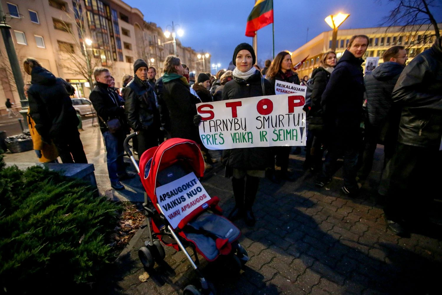 Mitinge protestuojama dėl iš šeimų paimamų vaikų. Vidmanto Balkūno (15min.lt) nuotr.