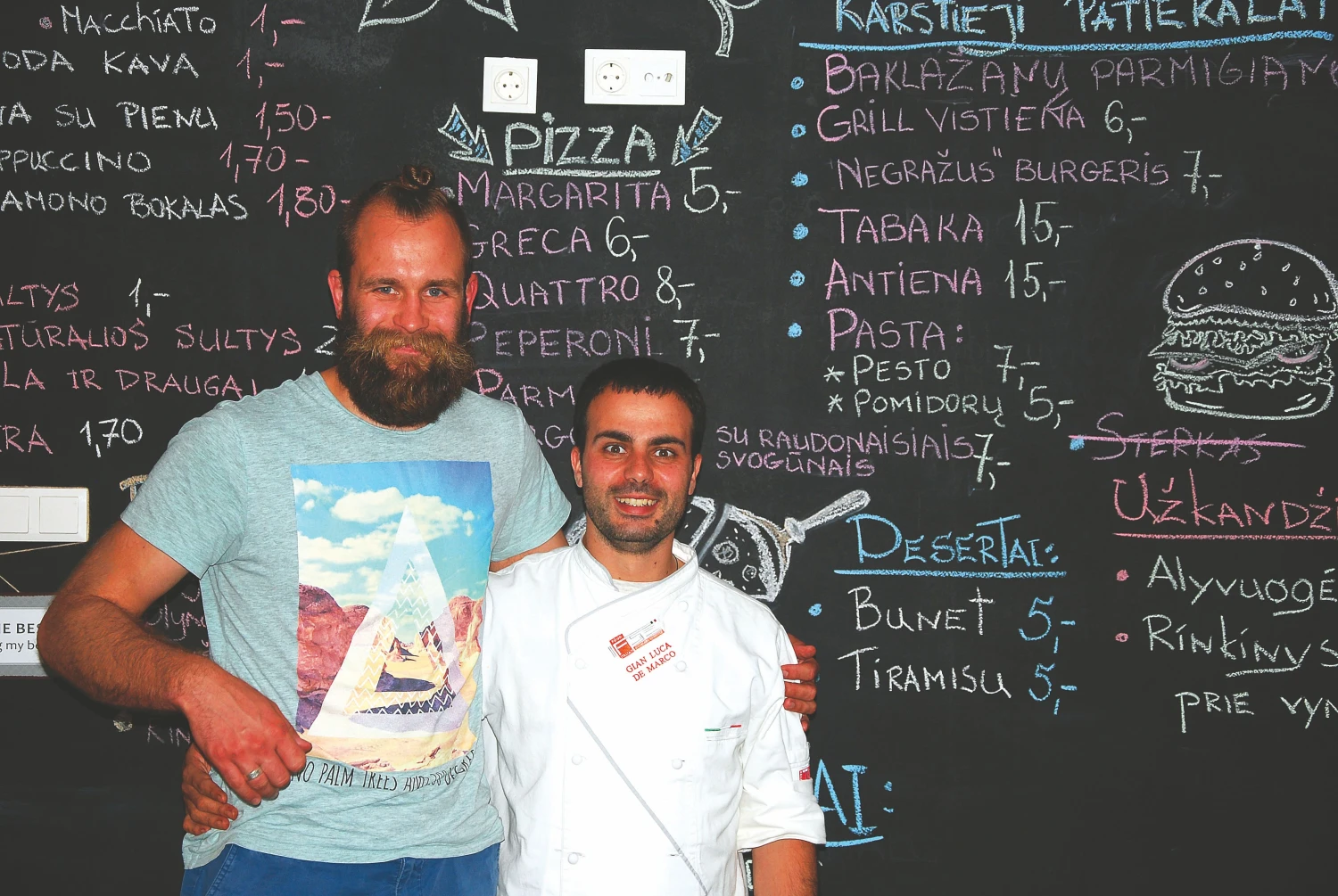 Jonas Lisauskas (kairėje) ir Gianas Luca Demarco, UAB „Tarp kitko“, valdančios tokio pat pavadinimo restoraną Nidoje, bendraturčiai, įsitikinę, kad sėkmingame restorane kolektyvas dirba lyg šeima. MILDOS ancevičės (vž) nuotr. 