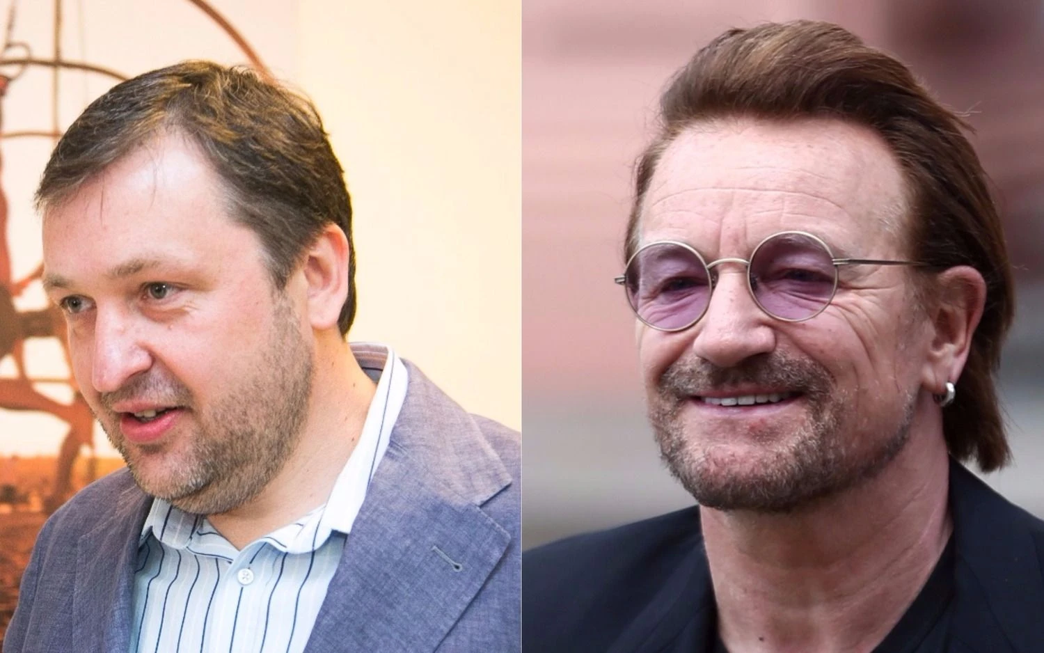 Iš kairės: Antanas Guoga, EP narys, ir Paulas Davidas Hewsonas (Bono). VŽ koliažas („15min.lt“ / „Reuters“) nuotr.
