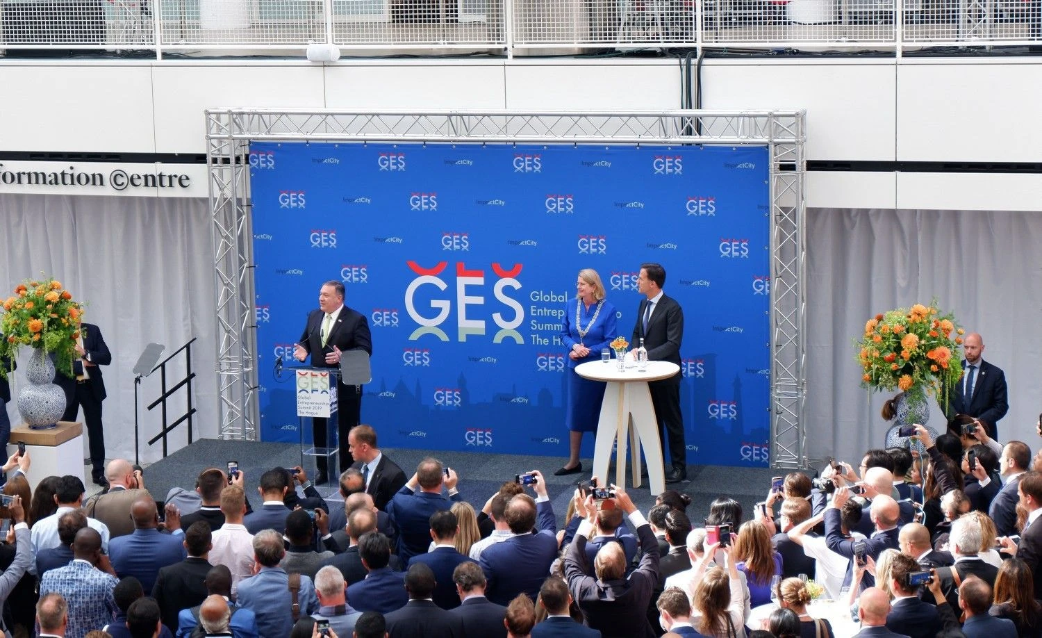 Mike’as Pompeo, JAV Valstybės sekretorius, Hagoje, Nyderlanduose, prasidėjusiame Pasaulio verslumo susitikime („Global Entrepreneurship Summit 2019“, GES2019). Gabijos Sabaliauskaitės (VŽ) nuotr.