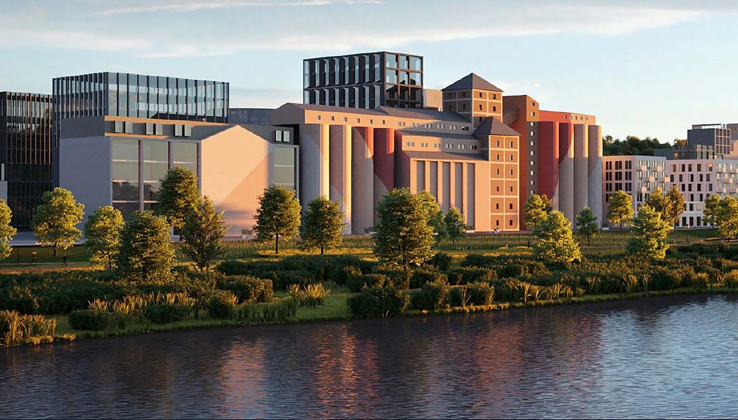 Galima „Kauno grūdų“ teritorijos Kaune konversija. Vizualizacija iš urbanistinės studijos.