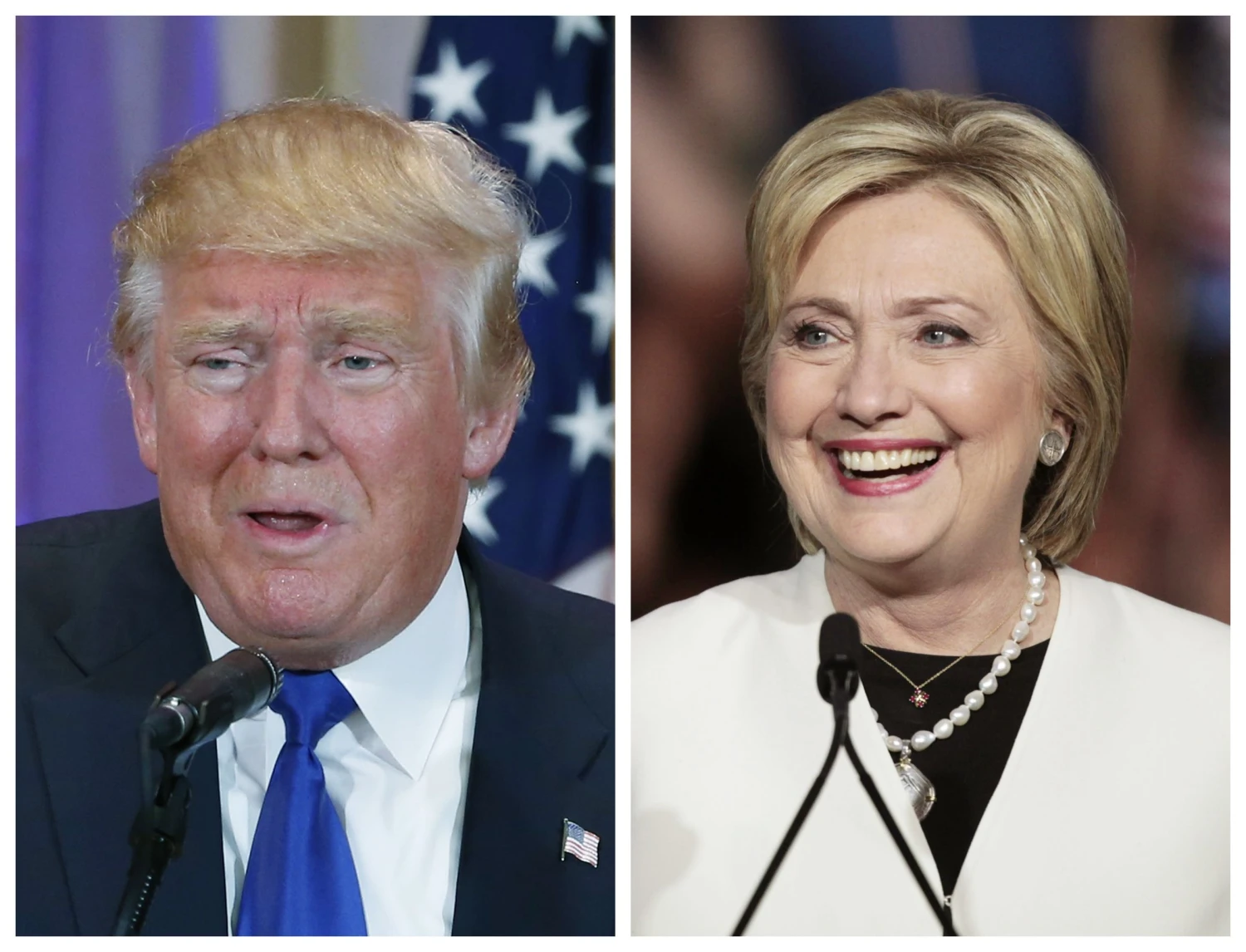 Donaldas Trumpas ir Hillary Clinton švenčia pergalę. „Reuters“ / „Scanpix“ nuotr.