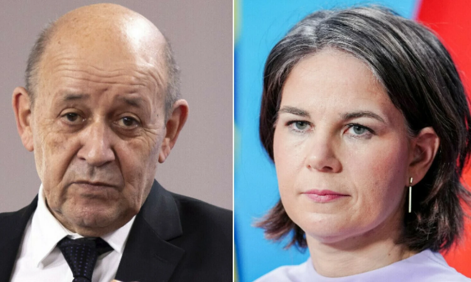 Jeanas-Yves'as Le Drianas, Prancūzijos užsienio reikalų ministras, ir Annalena Baerbock, Vokietijos užsienio reikalų ministrė. VŽ koliažas („Reuters“/ „Imago“) nuotr.