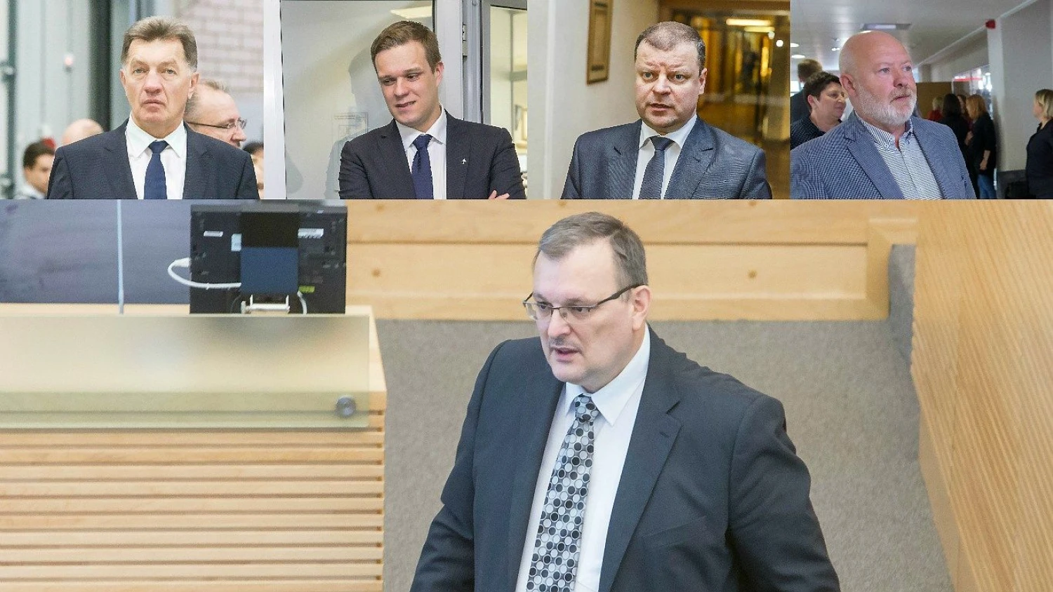 Iš kairės: Algirdas Butkevičius, Gabrielius Landsbergis, Saulius Skvernelis, Eurgenijus Gentvilas ir Kęstutis Daukšys. VŽ montažas ir nuotr.