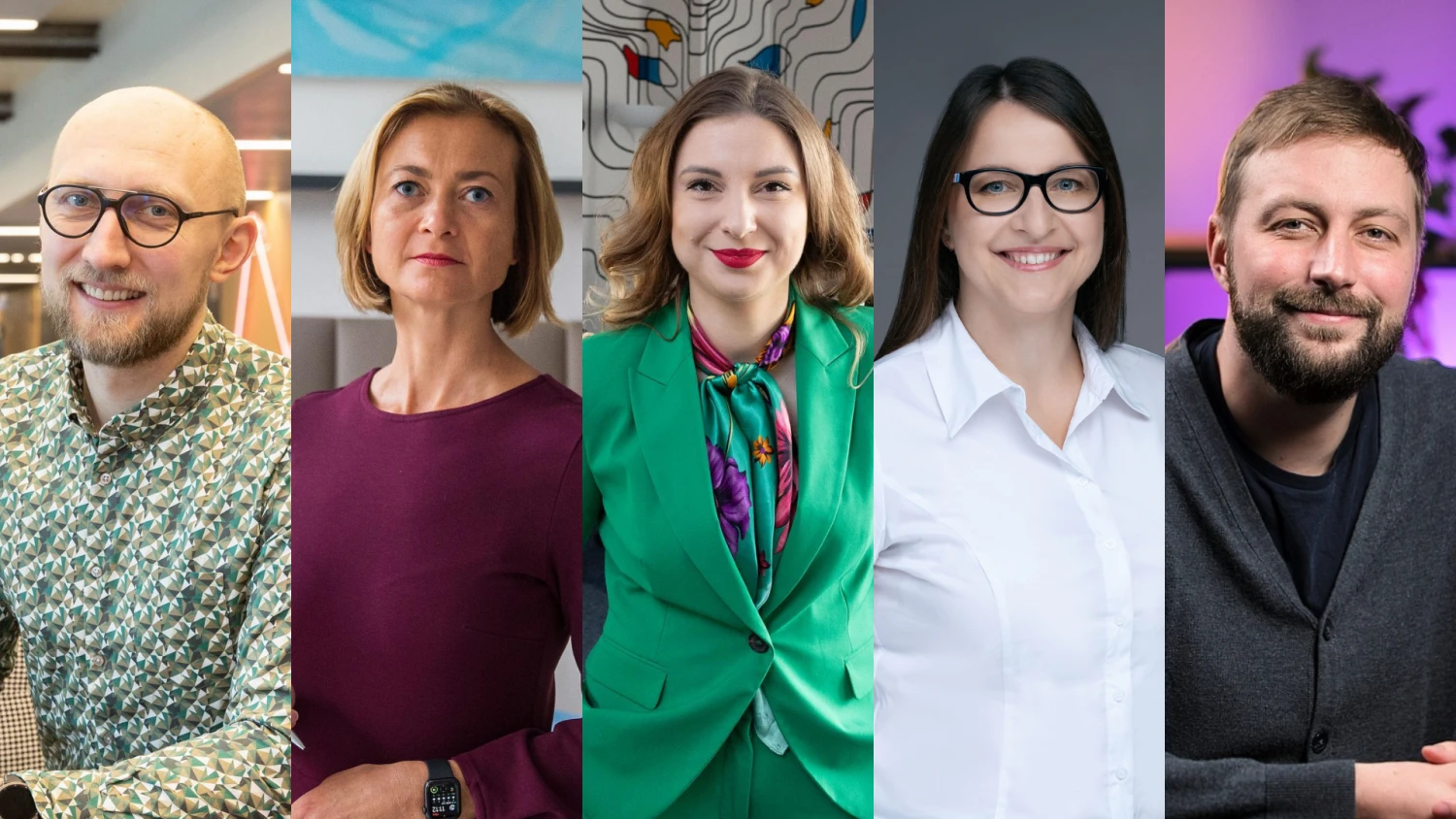 Iš kairės: Viktoras Kamarevcevas, „SK ID Solutions“ verslo vadovas Lietuvoje, Aušra Bytautienė, Personalo valdymo profesionalų asociacijos (PVPA) vadovė, Evelina Latyšovič, „Manpower“ Lietuvos padalinio verslo operacijų vadovė, Dovilė Pundinienė, „Leinonen“ Baltijos šalių apskaitos skyriaus vadovė, ir Juras Juršėnas, „Oxylabs“ vykdomasis direktorius. VŽ koliažas.