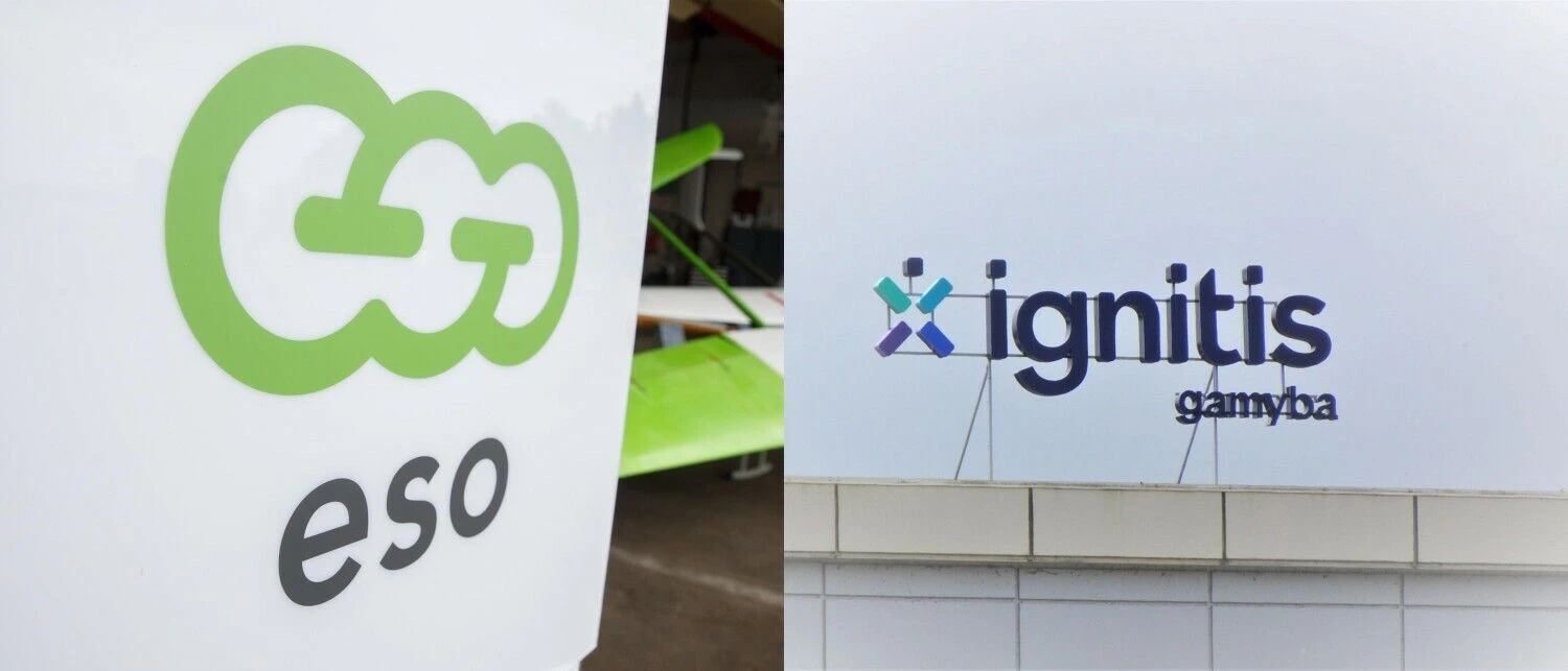 ESO ir „Ignitis gamybos“ logotipai. VŽ koliažas.