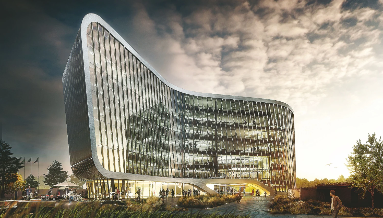 Biurų pastato „Geen Hall 2“ statytojai teigia, kad kiekviena darbo vieta šiame verslo centra bus aprūpinta natūralia dienos šviesa.
SBA vizualizacija