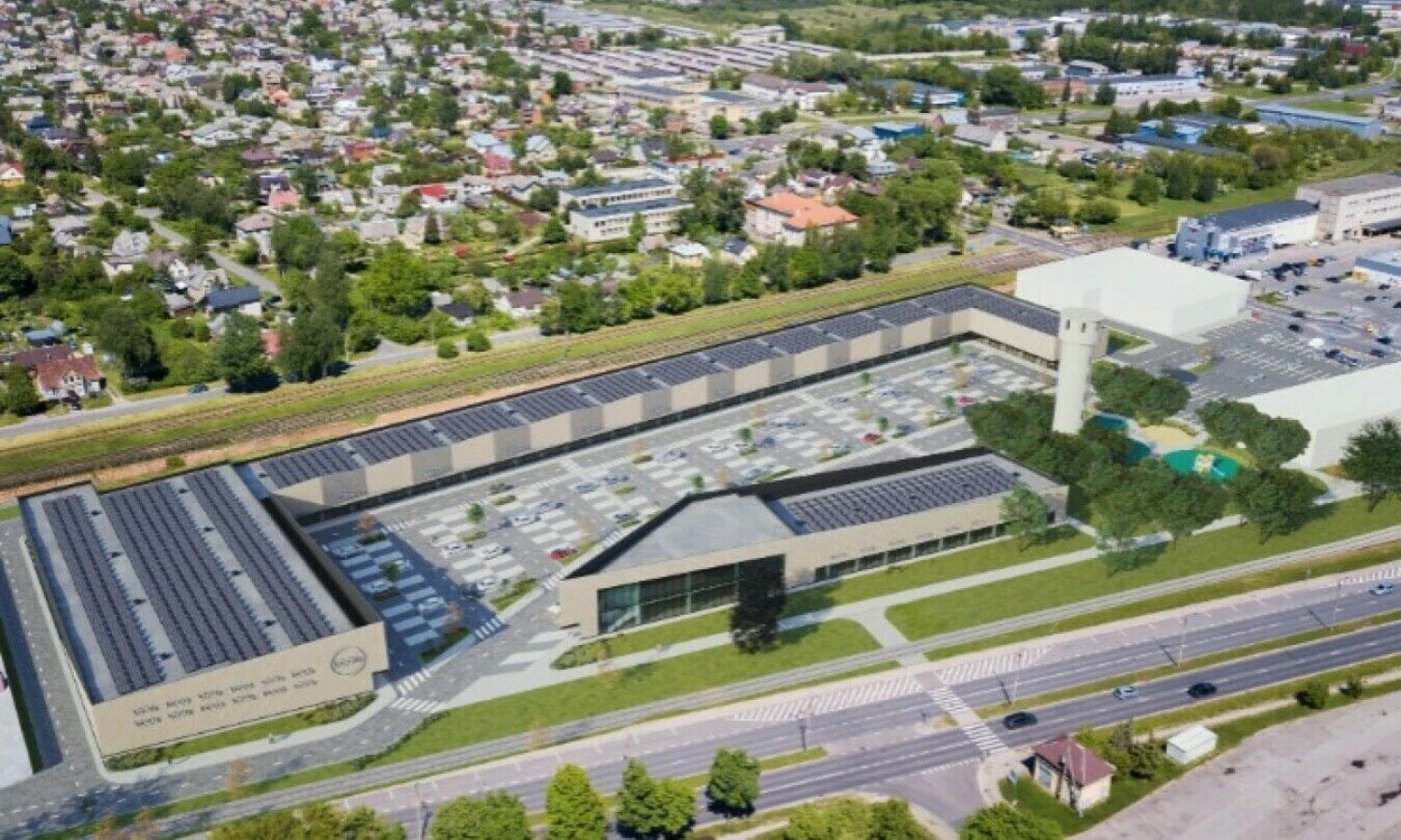 „Homa Group“ Panevėžyje planuojamas prekybos parkas. Biuro „313 Architects“ vizualizacija.