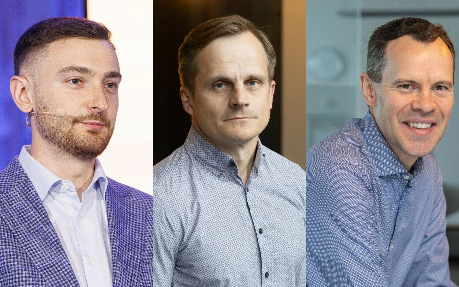 Denas Grybauskas (kairėje),  „Oxylabs“ Teisės departamento vadovas, Jaroslavas Sadovskis, „Devbridge“ direktorius, Paulius Insoda,  „NFQ Technologies“ vadovas. VŽ koliažas