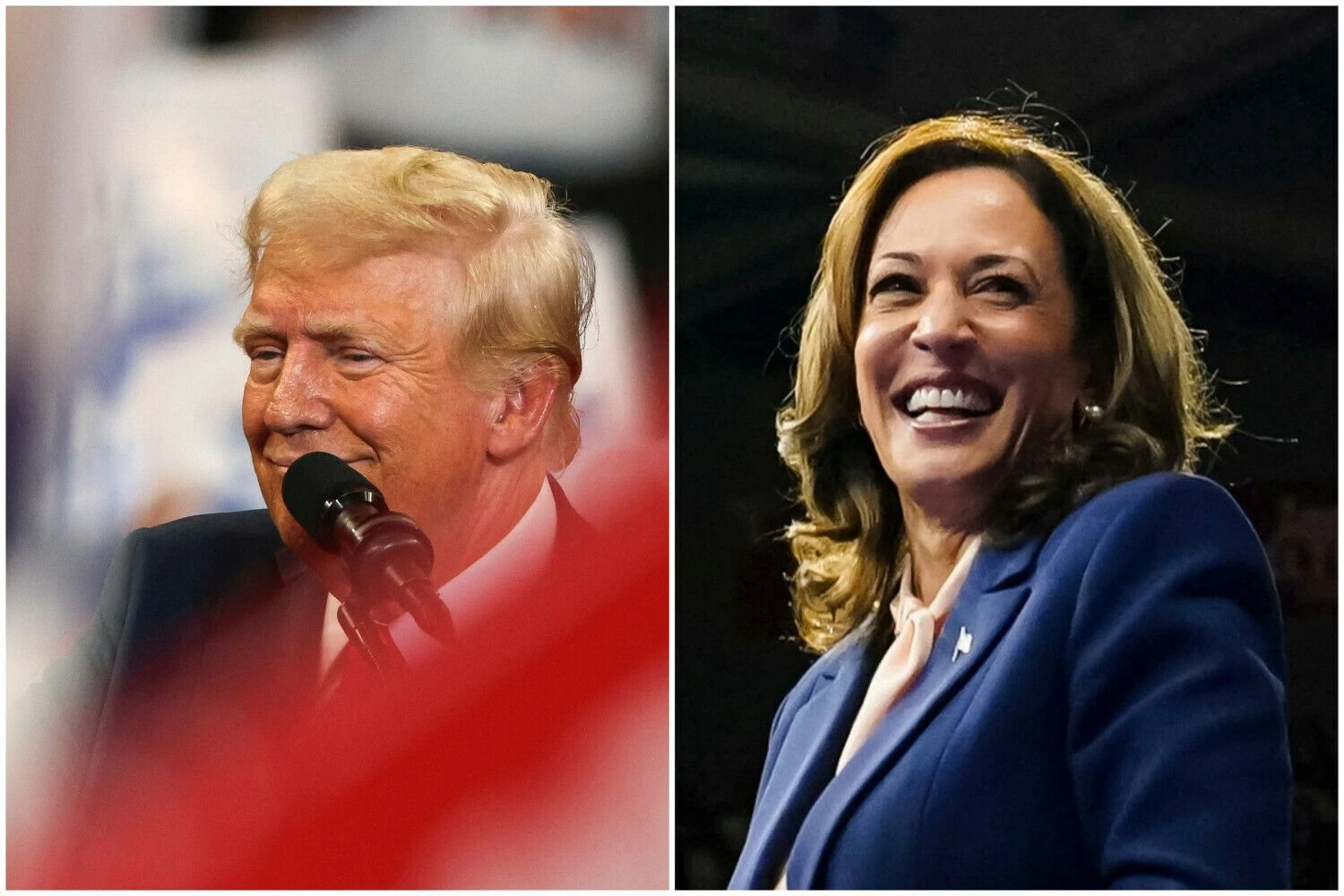 Buvęs JAV prezidentas Donaldas Trumpas, ir Kamala Harris, Demokratų partijos kandidatė į prezidentus. Umito Bekto ir Elizabeth Frantz („Reuters“/„Scanpix“) nuotr.