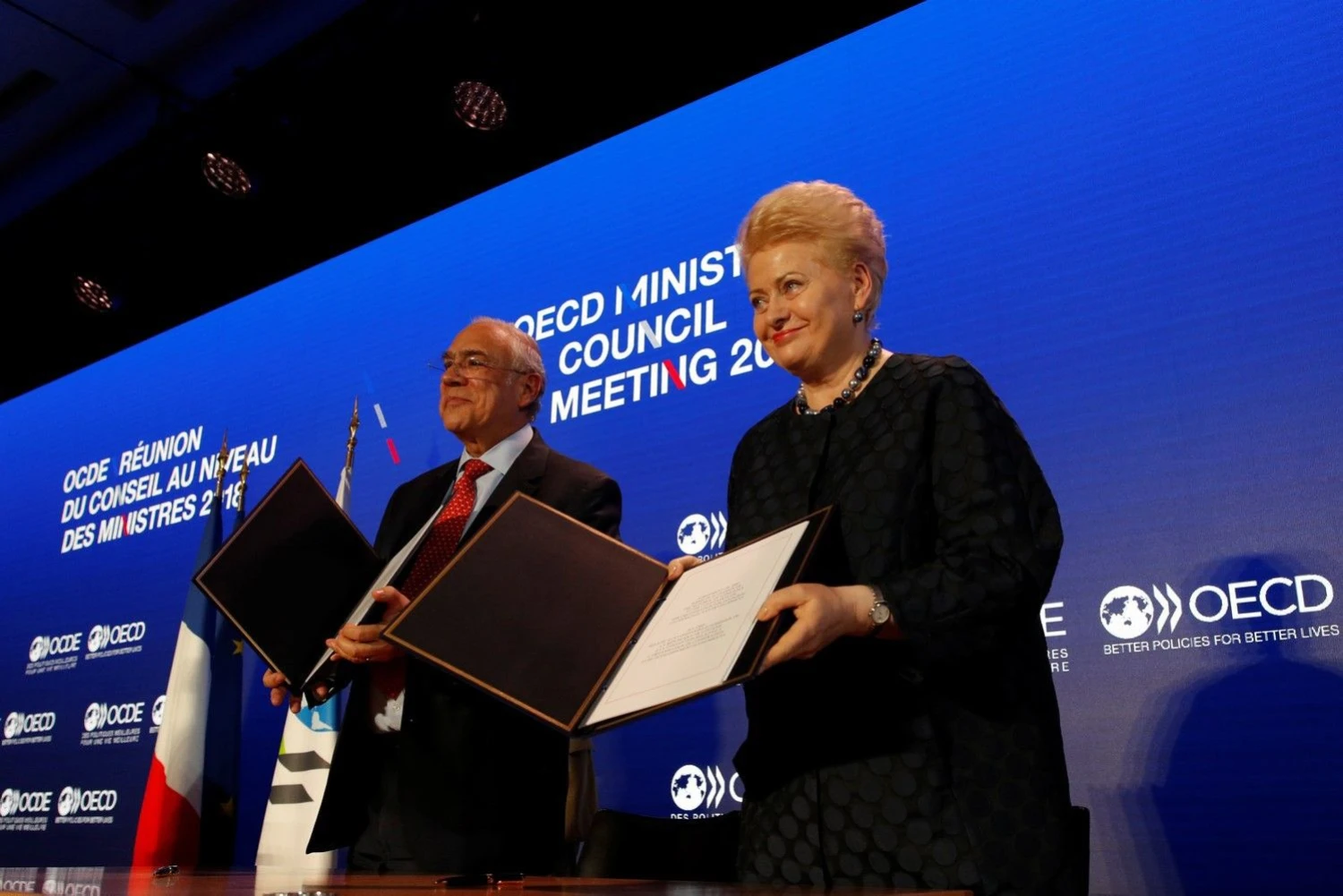 Gegužės pabaigoje Paryžiuje Lietuvos prezidentės Dalios Grybauskaitės ir EBPO generalinio sekretoriaus Angelo Gurrios pasirašyta sutartis dėl Lietuvos įstojimo į šią organizaciją turėtų būti netrukus ratifikuota ir įsigalioti. @CA foto autorius:philippe wojazerIO („reuters“ / „scanpix“) nuotr. 