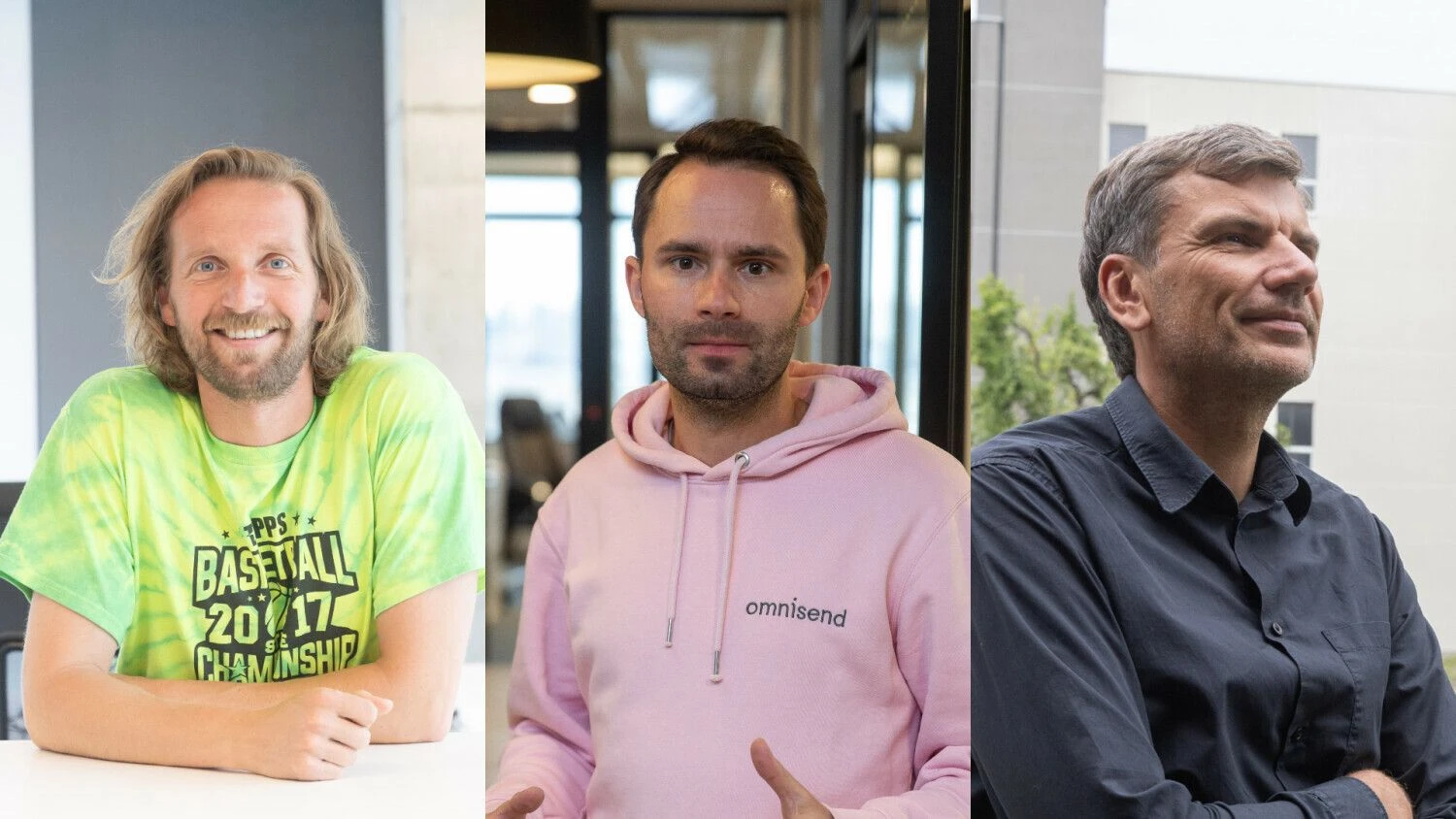 Iš kairės: Thomas Plantenga, „Vinted“ vadovas, Rytis Laurinavičius, „Omnisend“ vienas įkūrėjų ir vadovas, Darius Žakaitis, „Tech Zity“ įkūrėjas. VŽ koliažas.