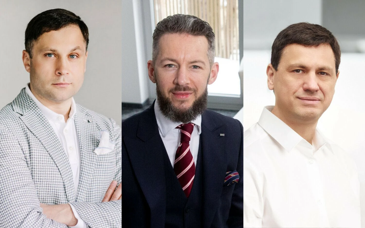 R. Venslauskas (kairėje), „Lawcorpus Venslauskas“ vadovaujantis partneris, N. Lungys, „BNI Lietuva“ vadovas, M. Ažusienis, „GM Media“ direktorius. VŽ koliažas